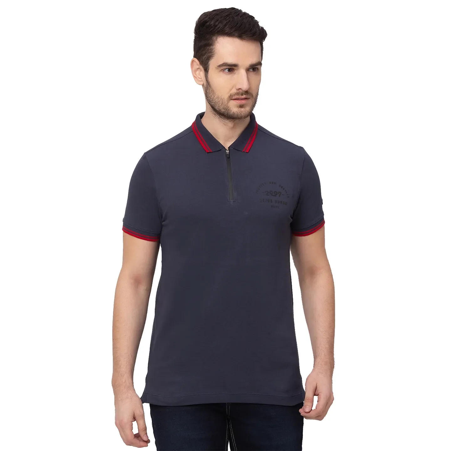 Grey Regular Fit Men's Polo T-Shirt by Being Human Clothing