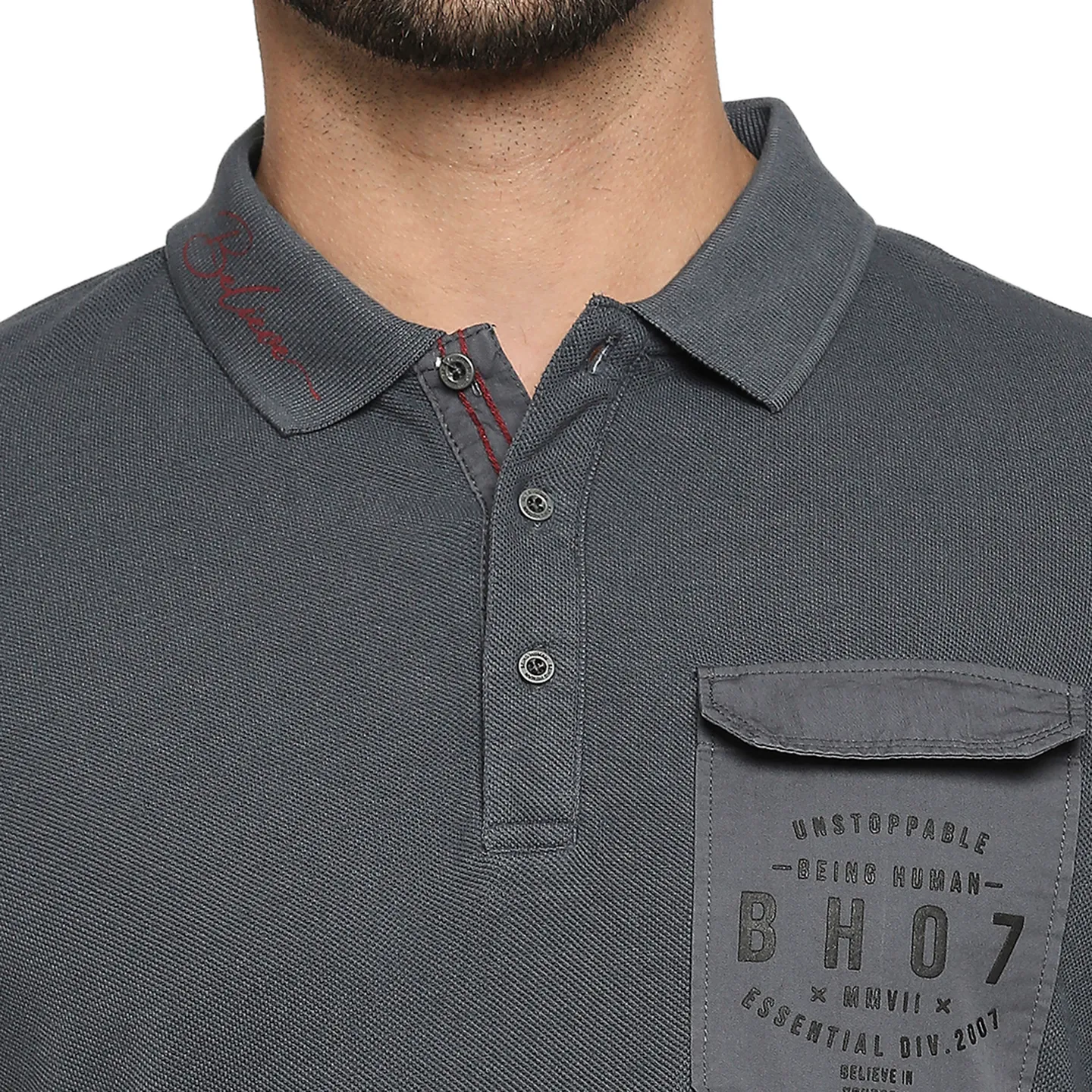 Grey Regular Fit Men's Polo T-Shirt by Being Human Clothing - Image 2