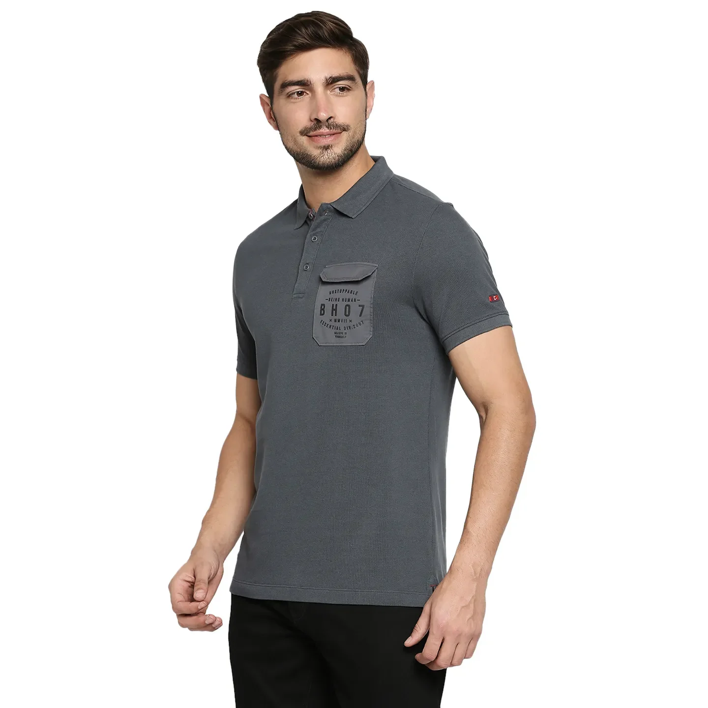 Grey Regular Fit Men's Polo T-Shirt by Being Human Clothing - Image 3