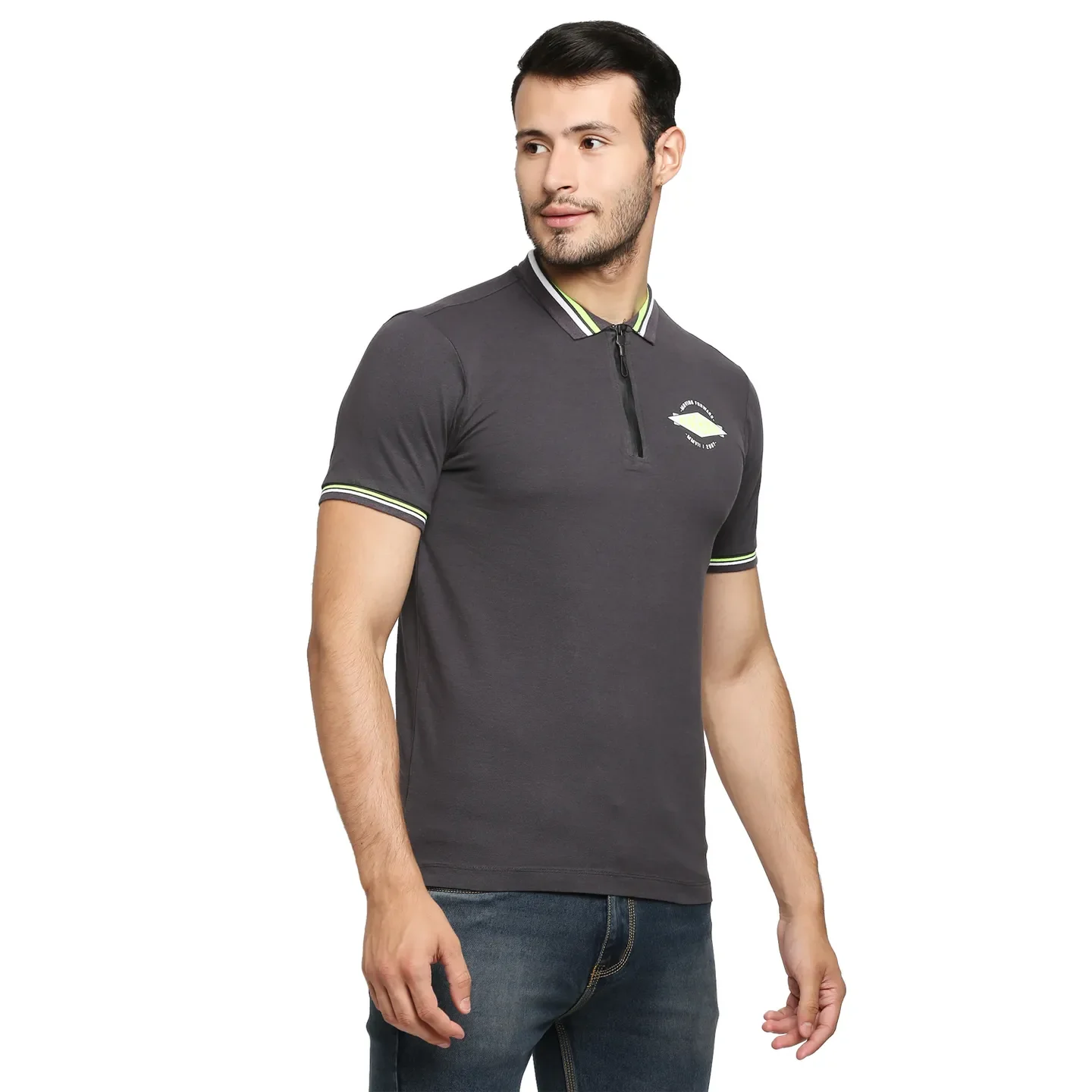 Grey Regular Fit Men's Polo T-shirt by Being Human Clothing - Image 3