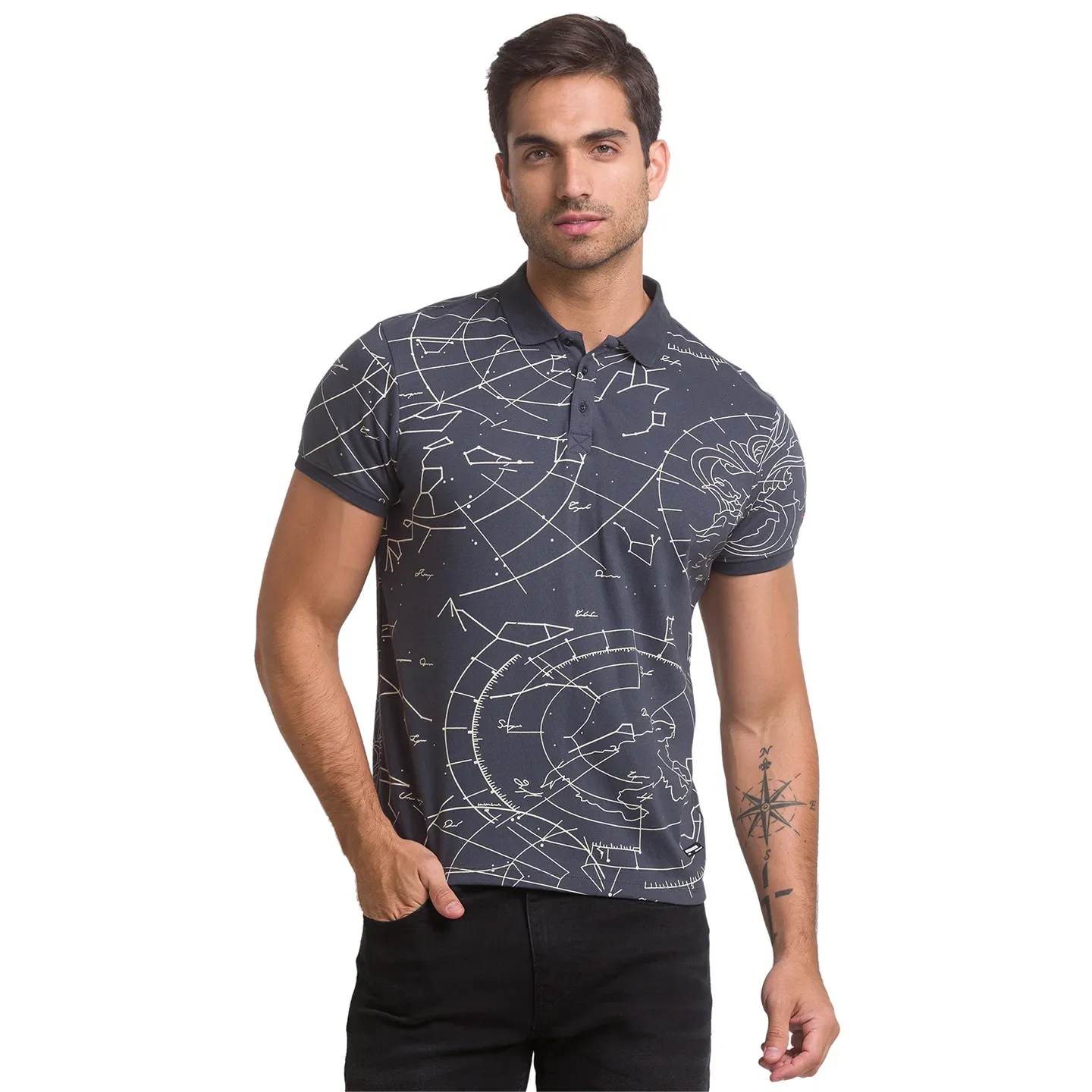 Grey Regular Fit Men's Polo T-Shirt by Being Human Clothing - Image 3