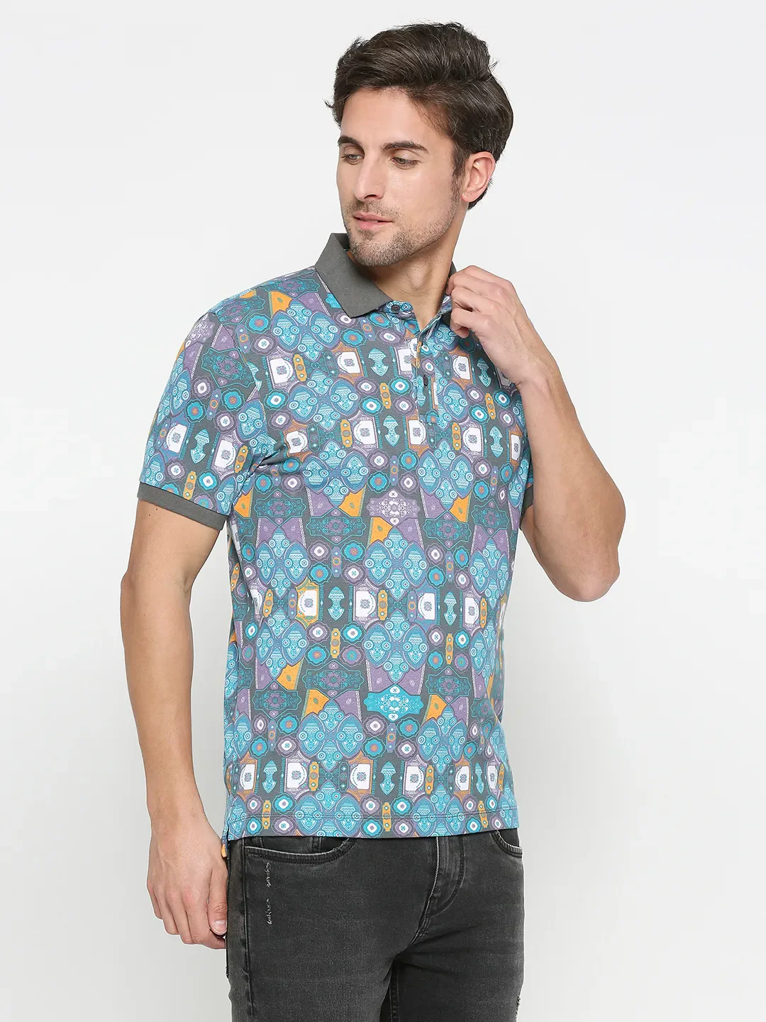 Grey Regular Fit Men's Polo T-shirt by Being Human Clothing - Image 3