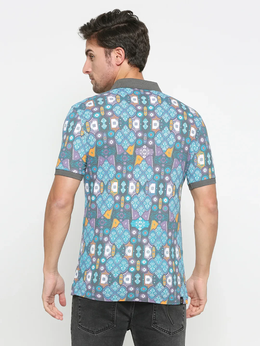 Grey Regular Fit Men's Polo T-shirt by Being Human Clothing - Image 4