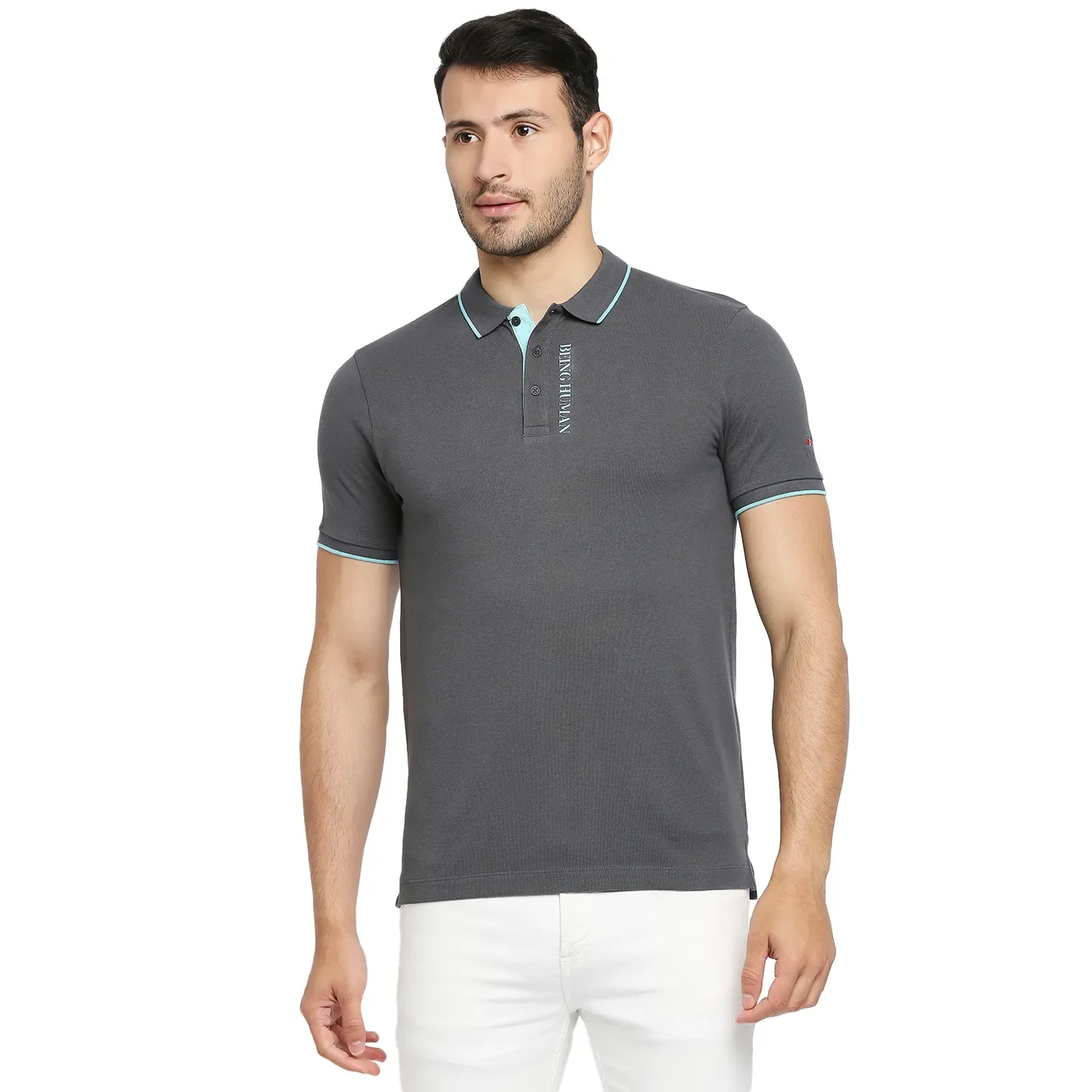 Charcoal Regular Fit Men's Polo T-Shirt by Being Human Clothing