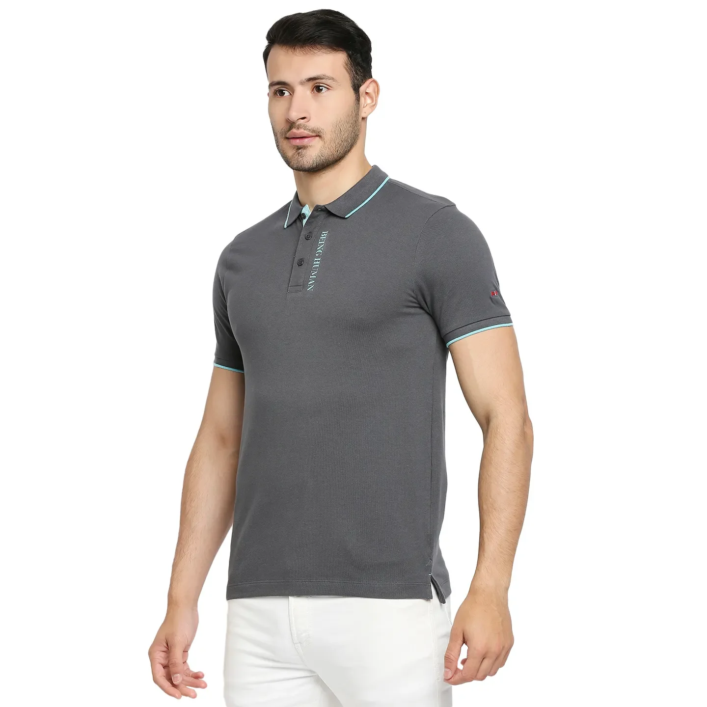 Charcoal Regular Fit Men's Polo T-Shirt by Being Human Clothing - Image 2