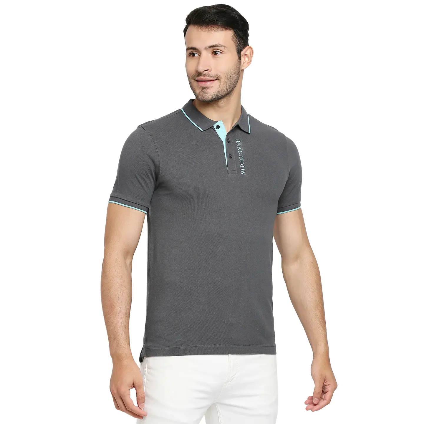 Charcoal Regular Fit Men's Polo T-Shirt by Being Human Clothing - Image 3