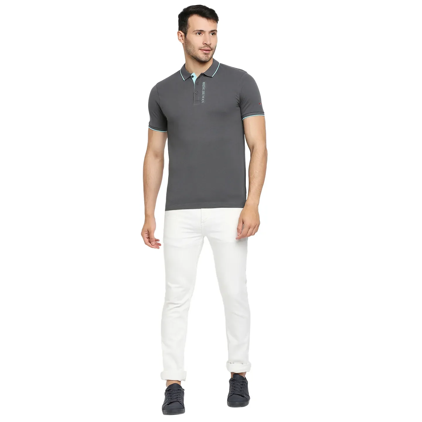 Charcoal Regular Fit Men's Polo T-Shirt by Being Human Clothing - Image 6