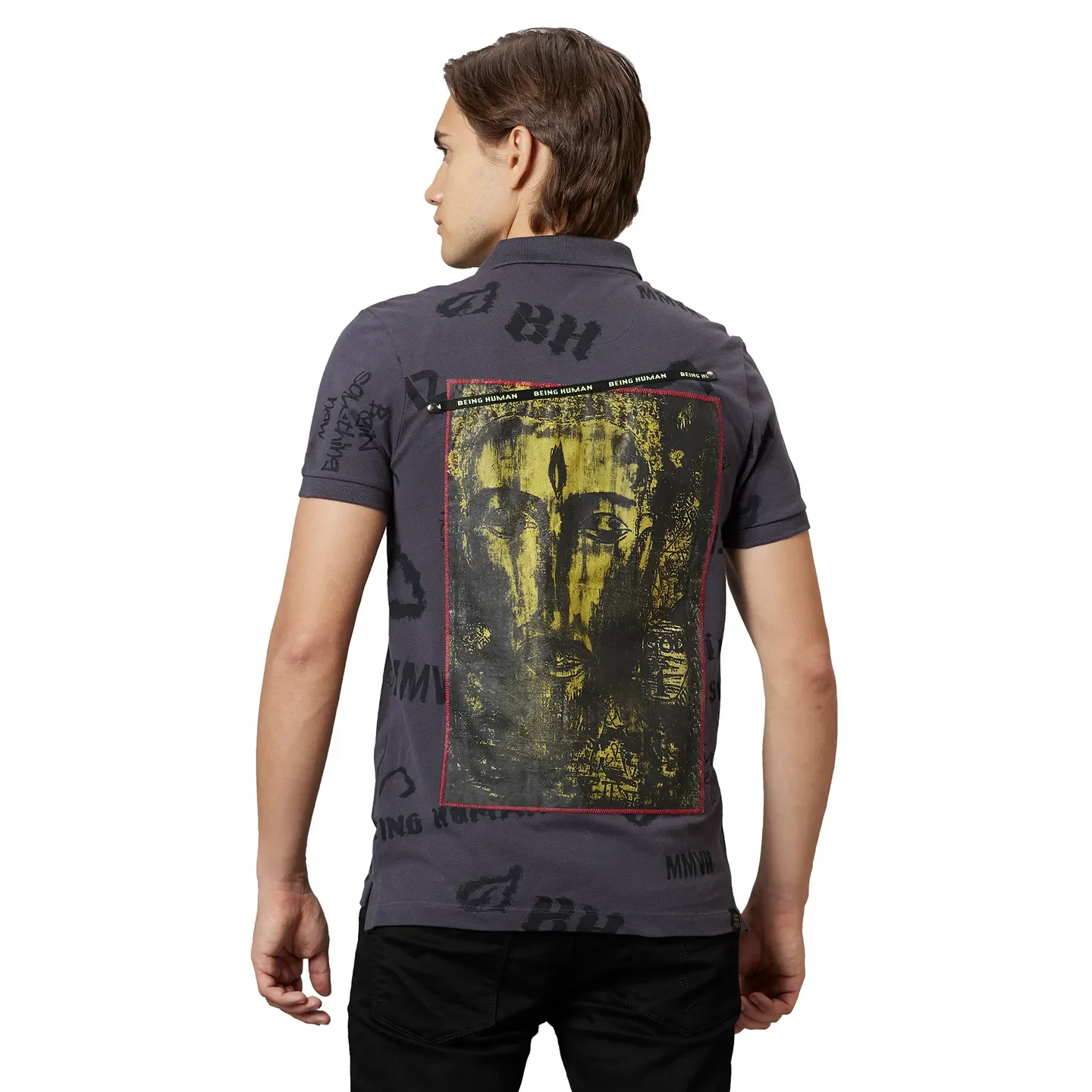 Black Regular Fit Men's Polo T-Shirt by Being Human Clothing - Image 3