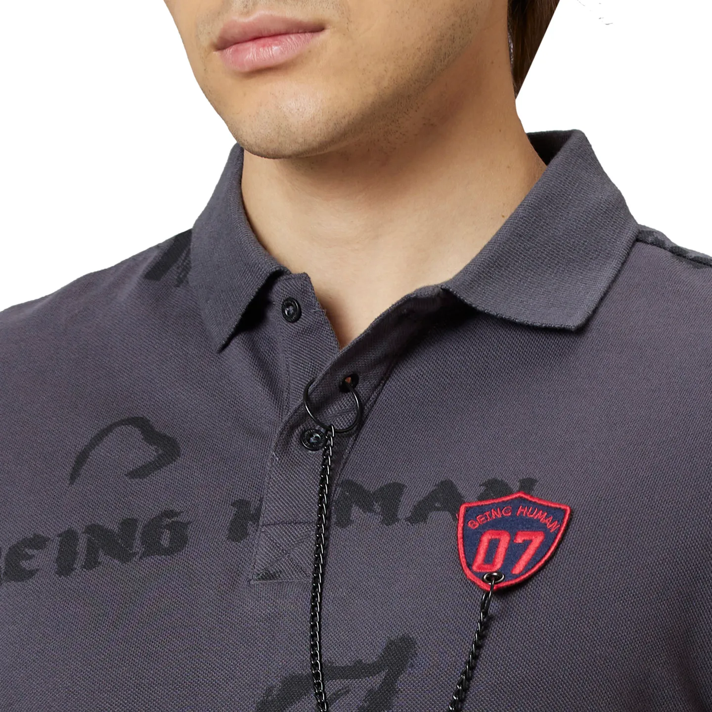 Black Regular Fit Men's Polo T-Shirt by Being Human Clothing - Image 8