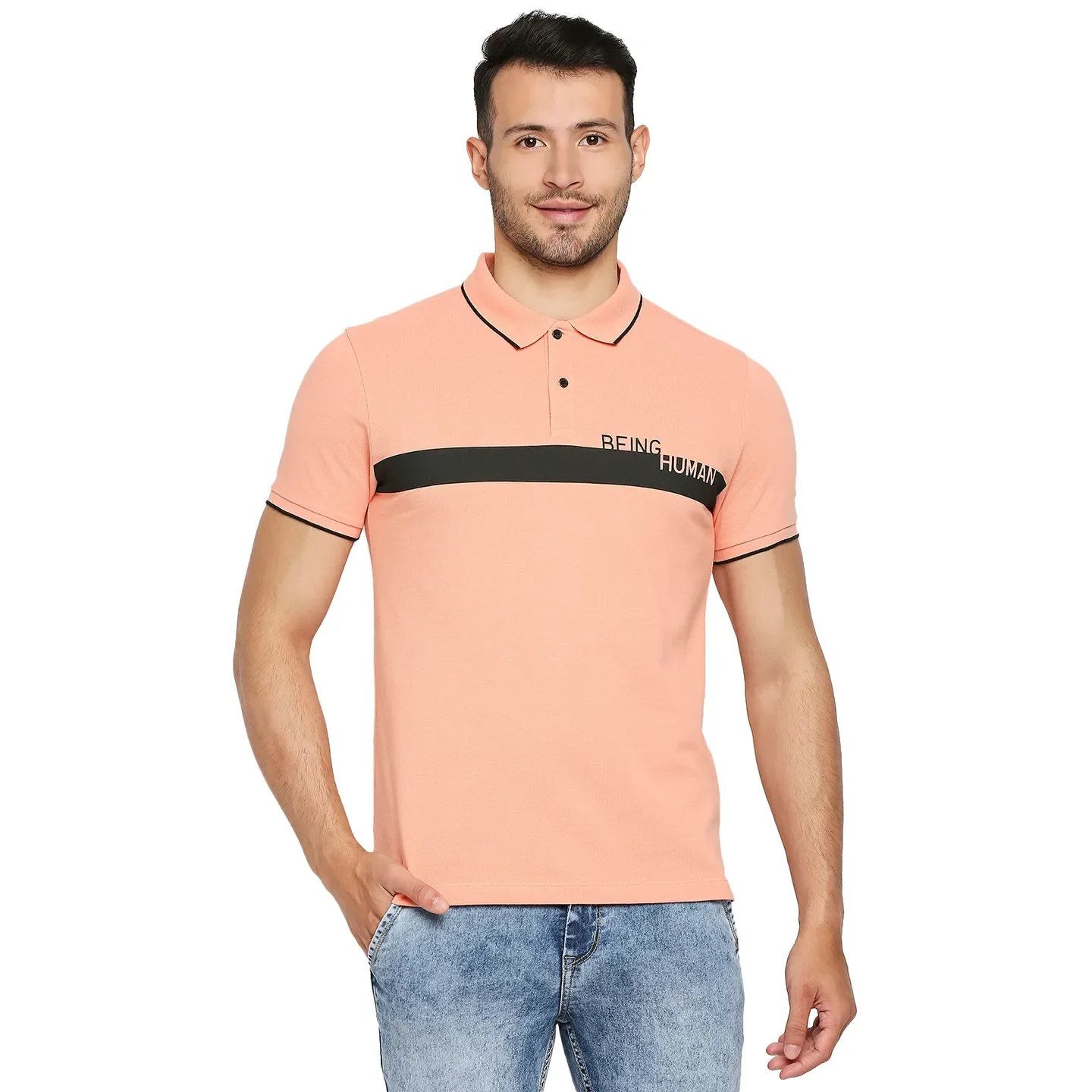 Pink Regular Fit Men's Polo T-Shirt by Being Human Clothing