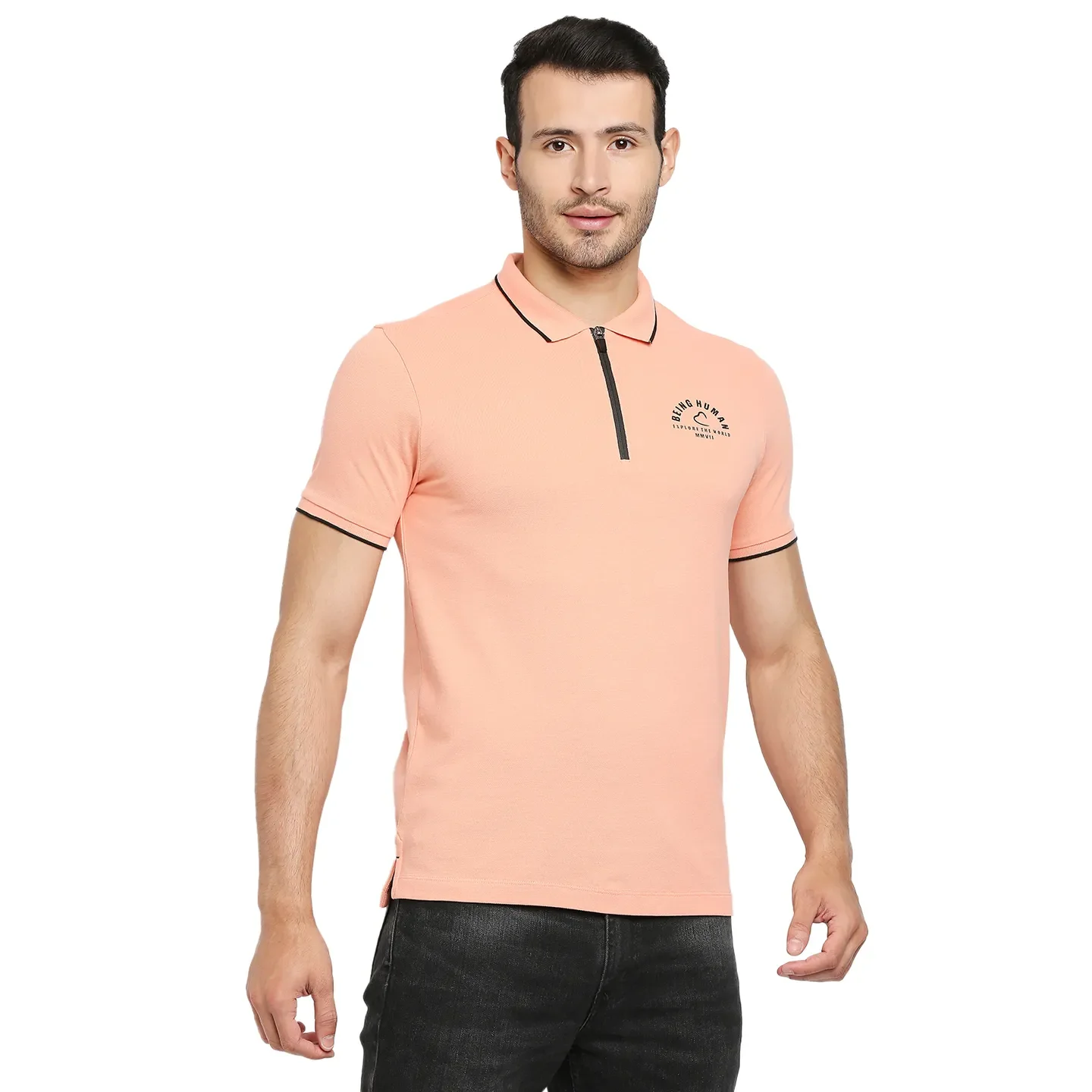 Pink Regular Fit Men's Polo T-Shirt by Being Human Clothing - Image 3