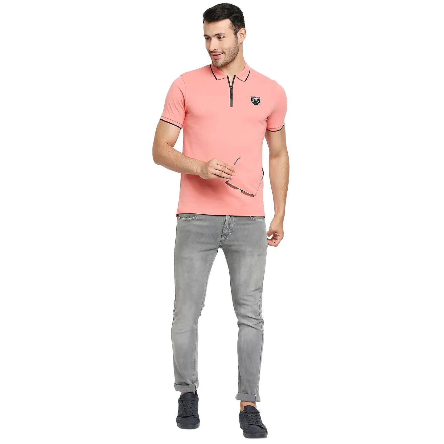 Pink Regular Fit Men's Polo T-Shirt by Being Human Clothing - Image 6