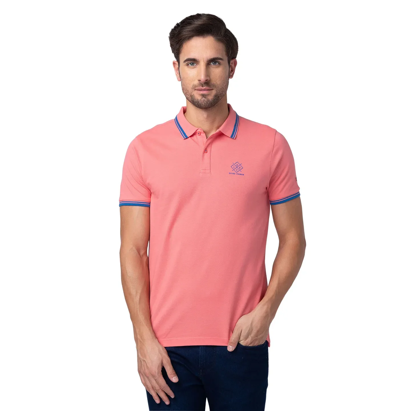 Coral Regular Fit Men's Polo T-Shirt by Being Human Clothing - Image 7