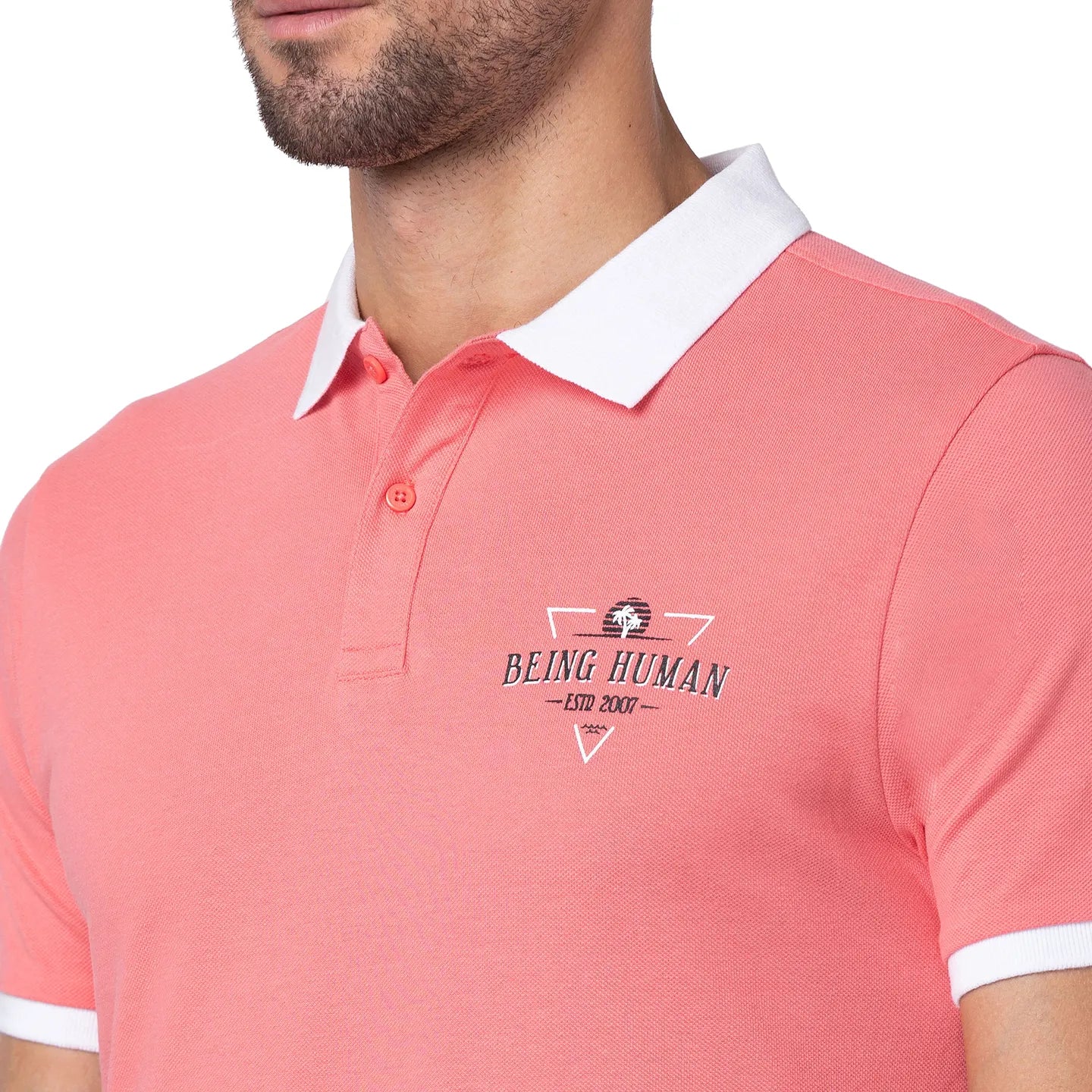 Pink Regular Fit Men's Polo T-Shirt by Being Human Clothing - Image 5