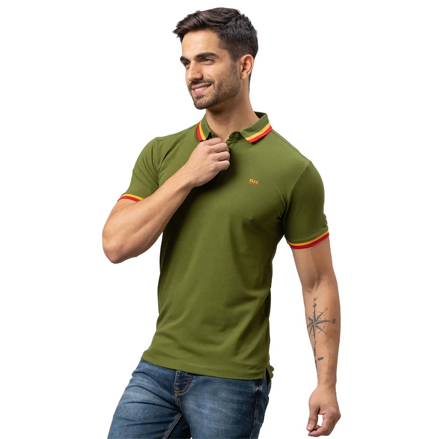 Green Regular Fit Men's Polo T-shirt by Being Human Clothing - Image 4
