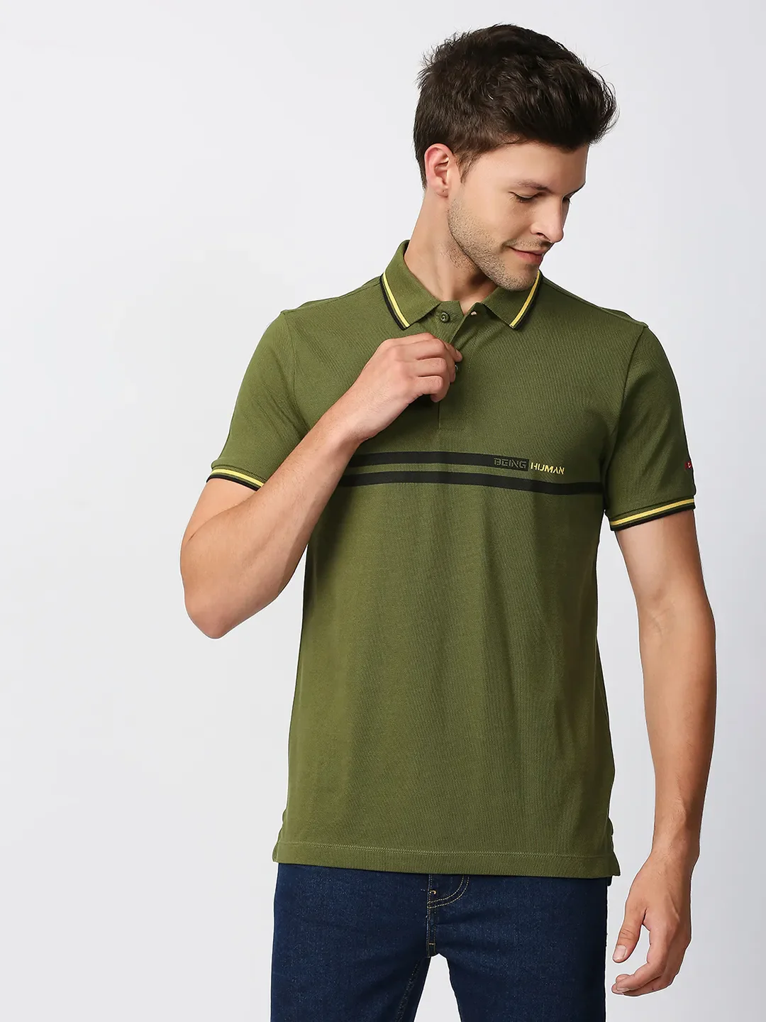 Green Regular Fit Men's Polo T-Shirt by Being Human Clothing