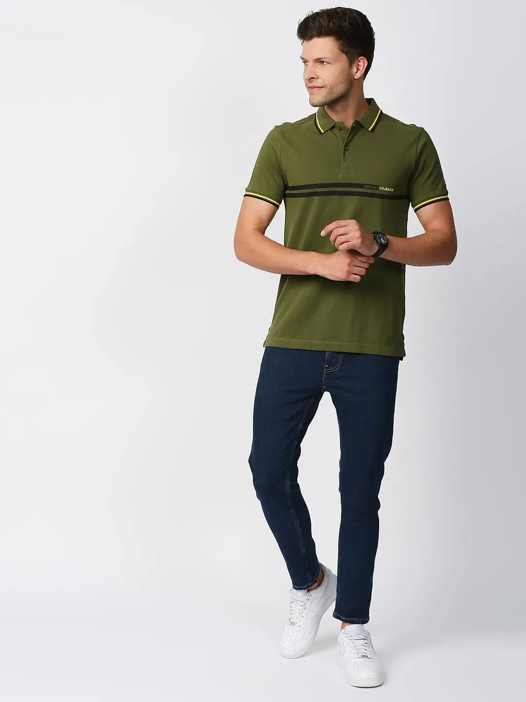 Green Regular Fit Men's Polo T-Shirt by Being Human Clothing - Image 6
