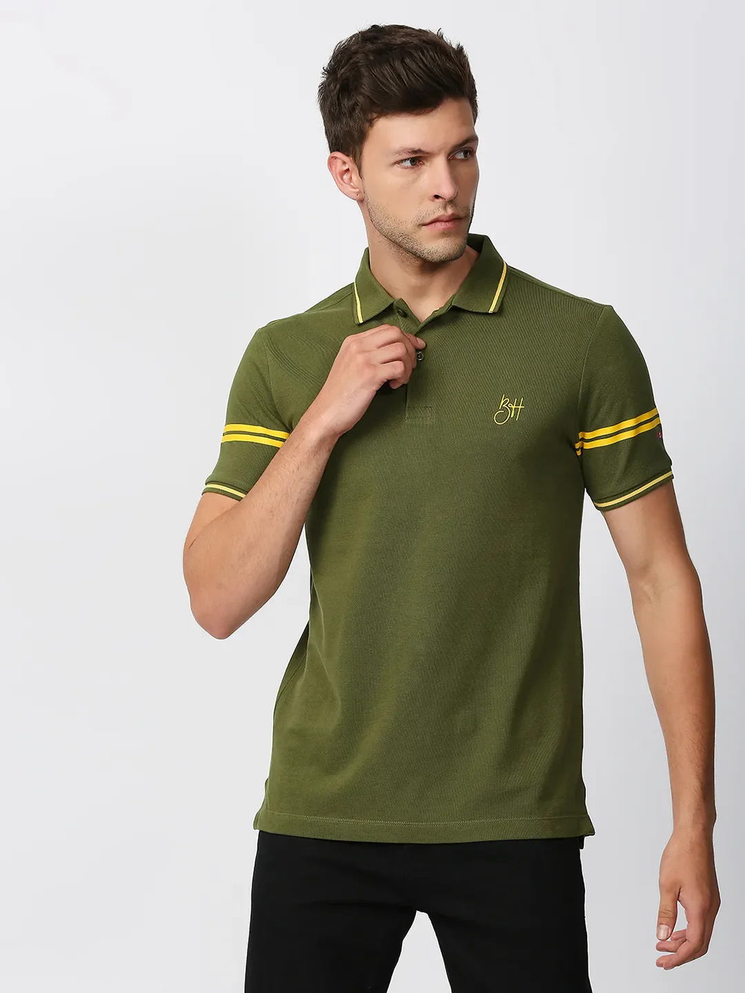 Green Regular Fit Men's Polo T-Shirt by Being Human Clothing