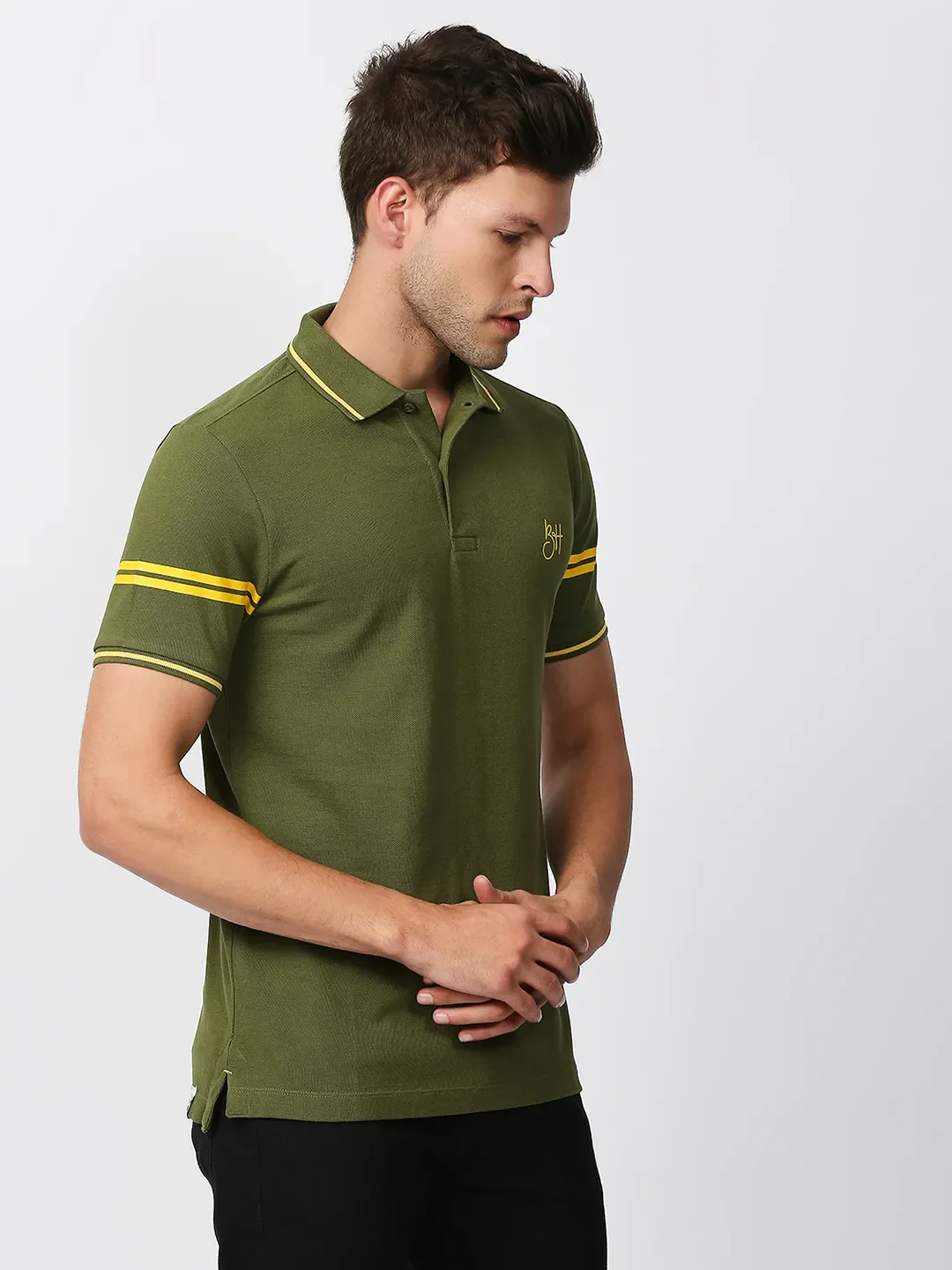Green Regular Fit Men's Polo T-Shirt by Being Human Clothing - Image 3