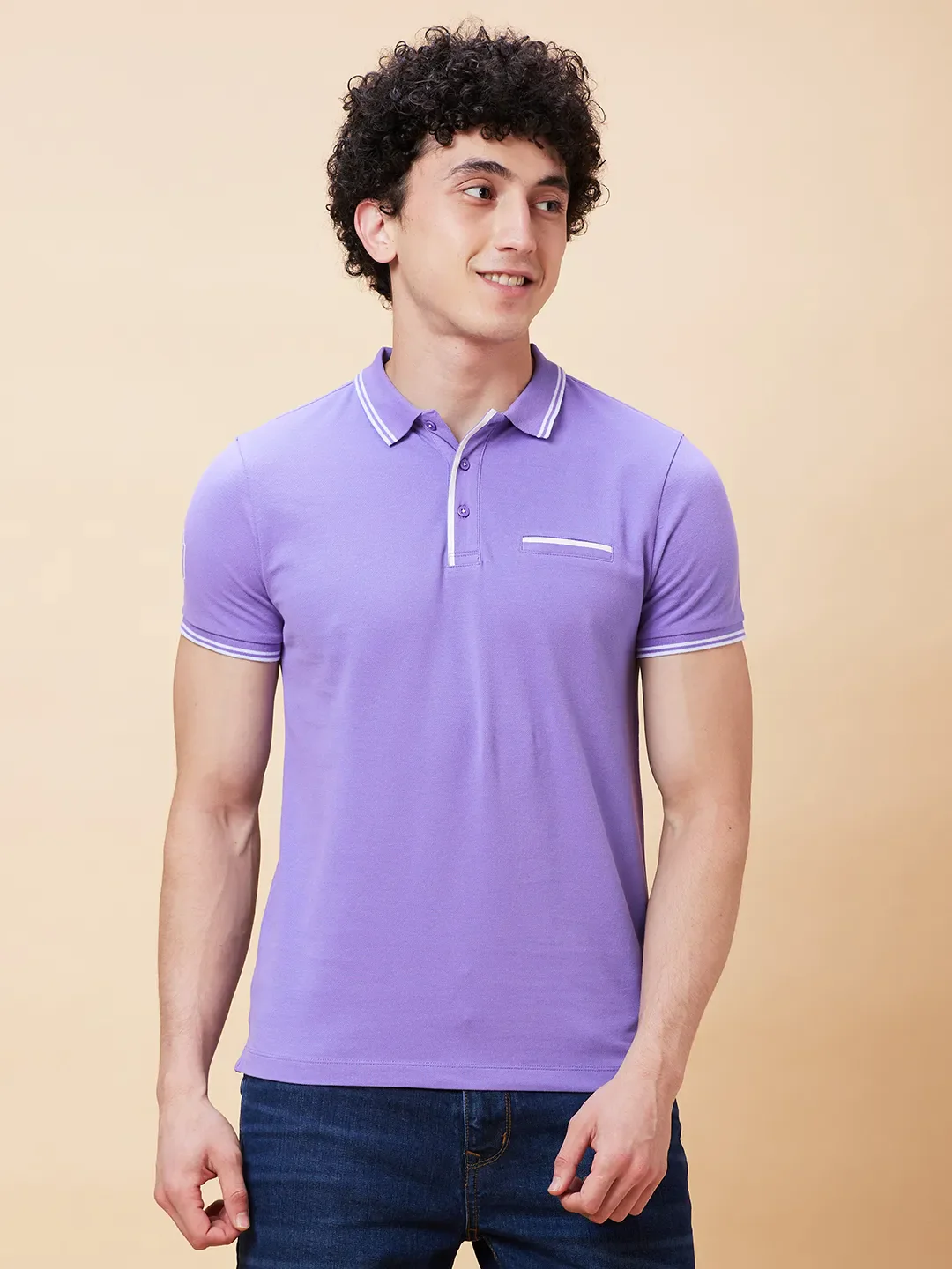 Dahalia Purple Regular Fit Men's Polo T-Shirt by Being Human Clothing