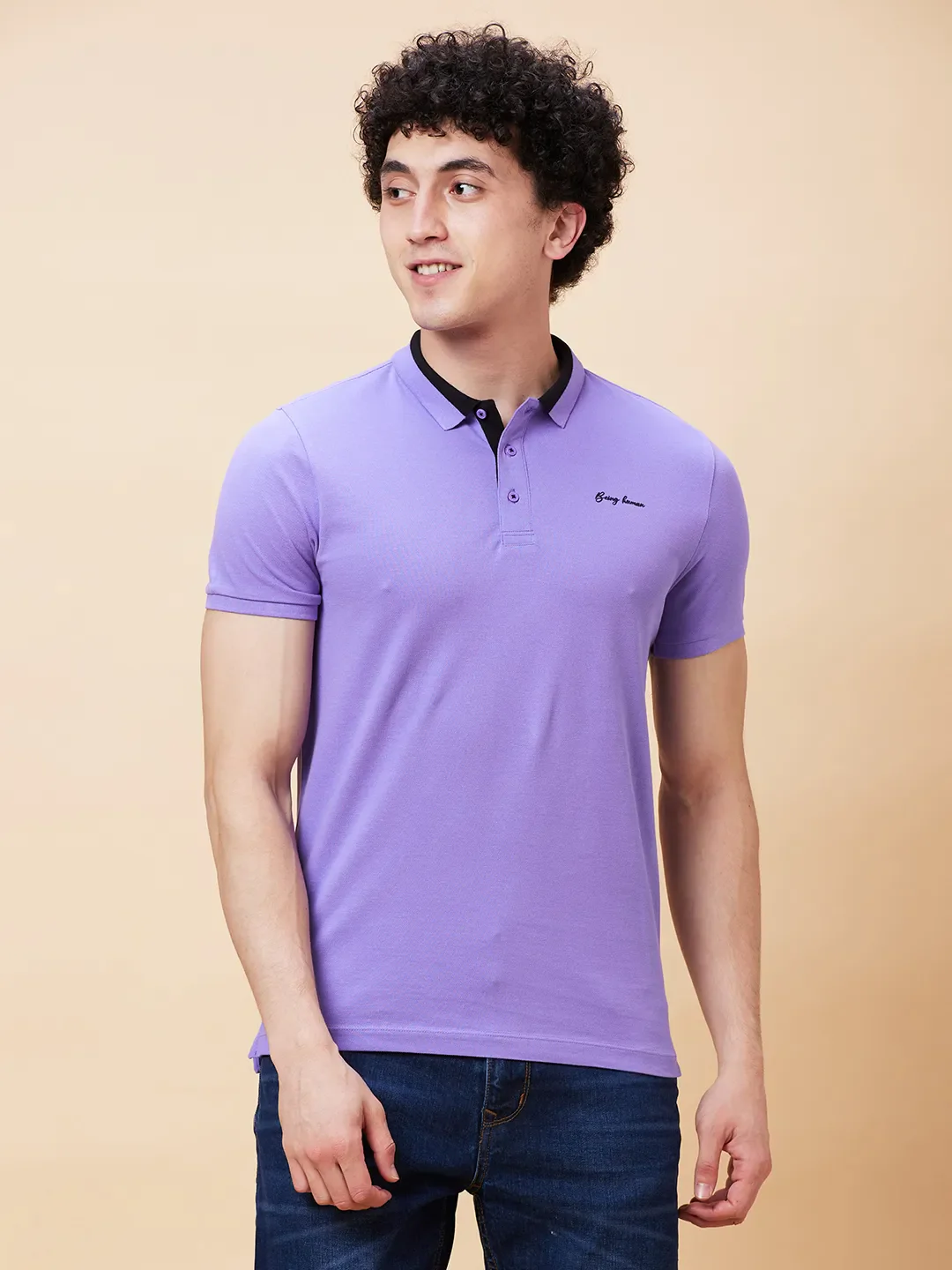 Purple Regular Fit Men's Polo T-Shirt by Being Human Clothing