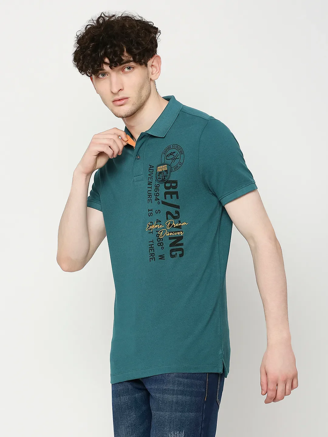 Green Regular Fit Men's Polo T-Shirt by Being Human Clothing - Image 2