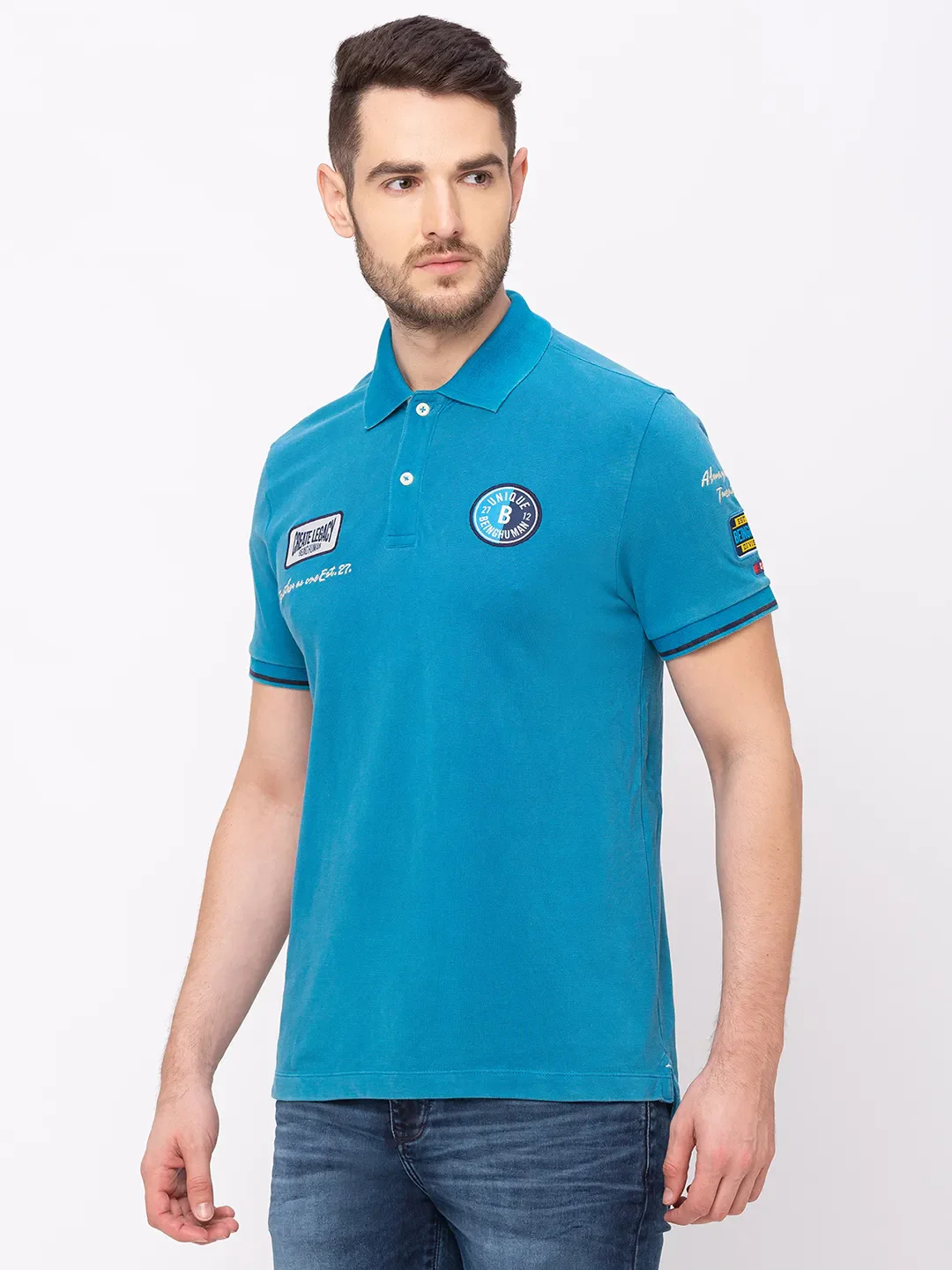 Blue Regular Fit Men's Polo T-Shirt by Being Human Clothing - Image 2