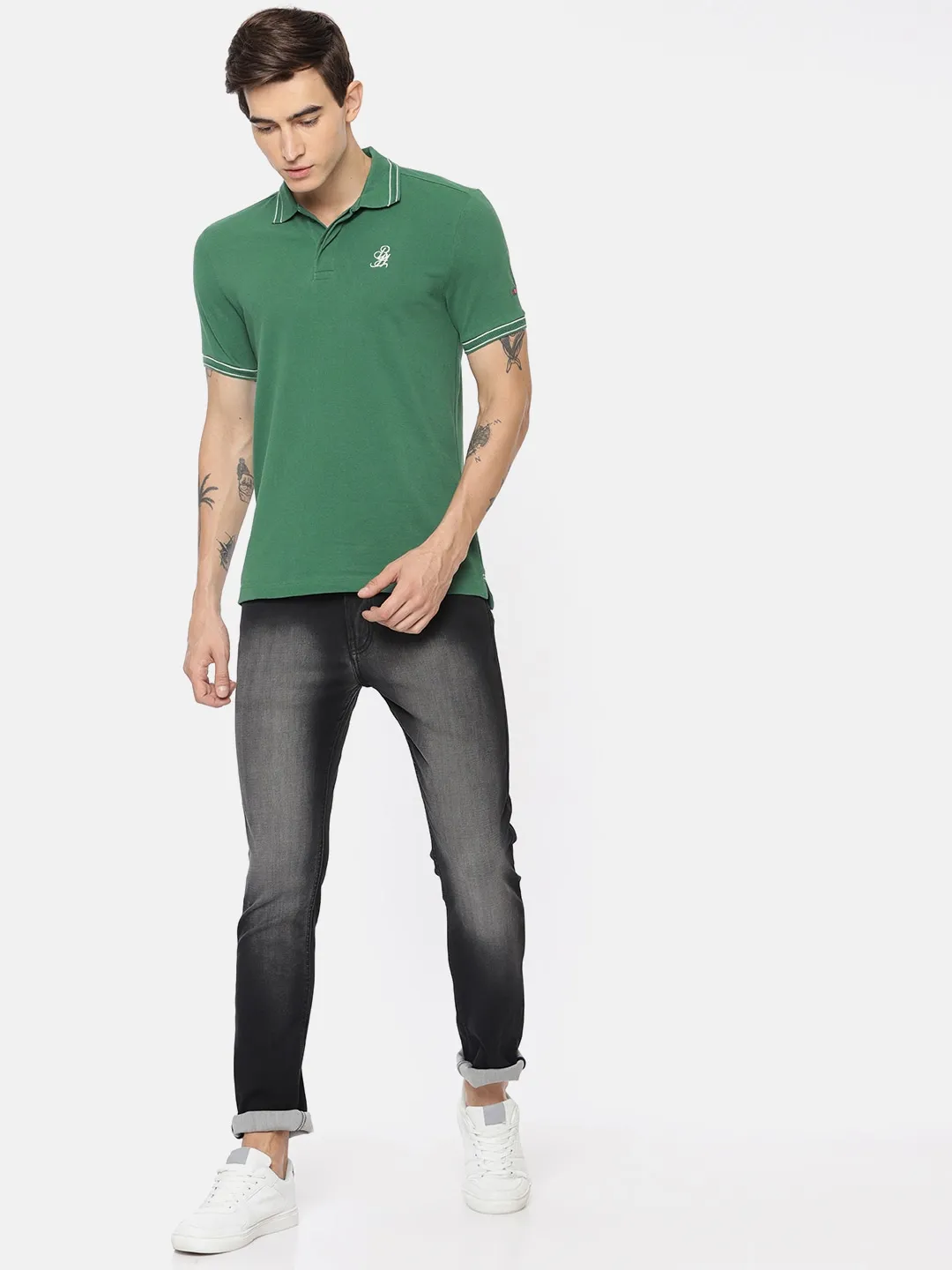 Deep Green Regular Fit Men's Polo T-Shirt by Being Human Clothing - Image 5