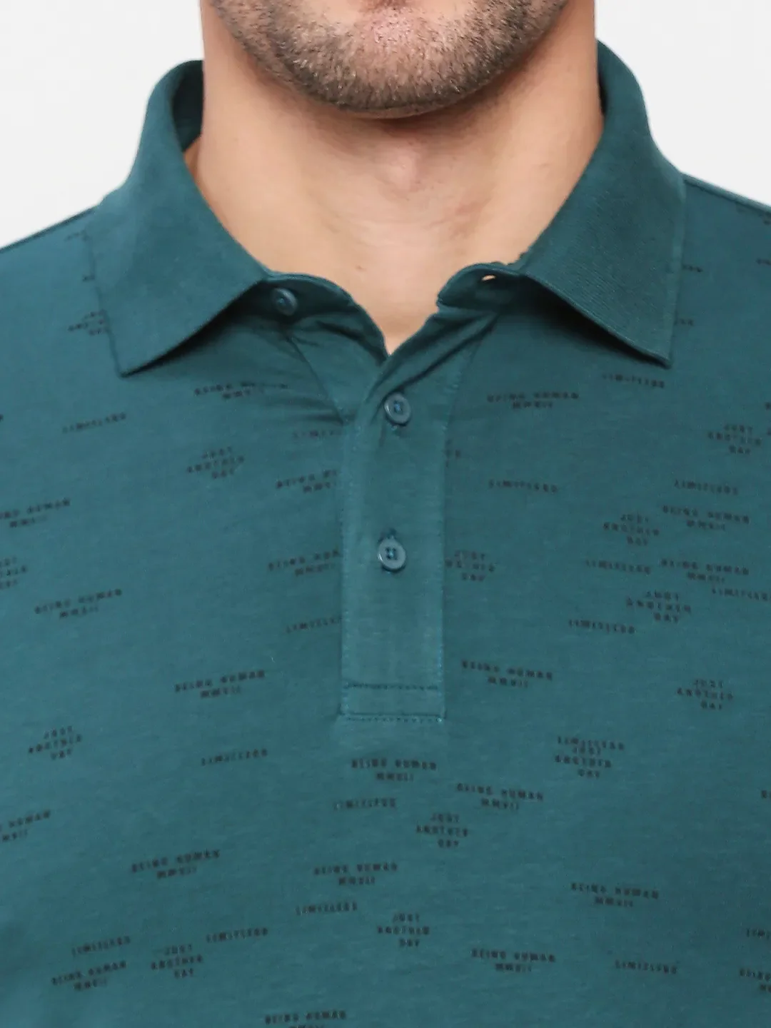 Teal Regular Fit Men's Polo T-shirt by Being Human Clothing - Image 5
