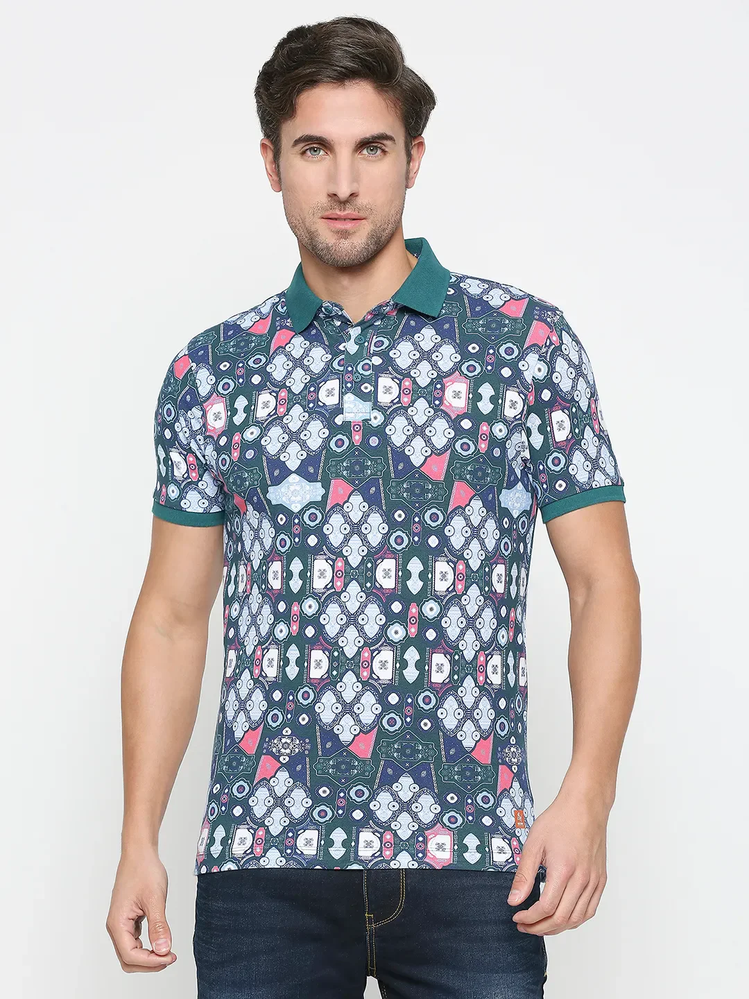 Teal Regular Fit Men's Polo T-shirt by Being Human Clothing
