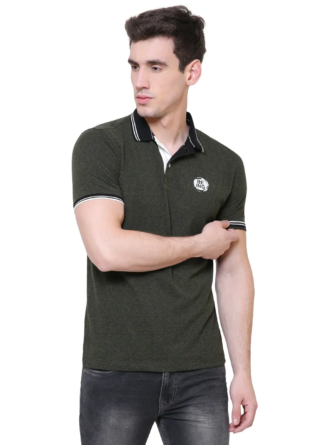 Green Regular Fit Men's Polo T-Shirt by Being Human Clothing