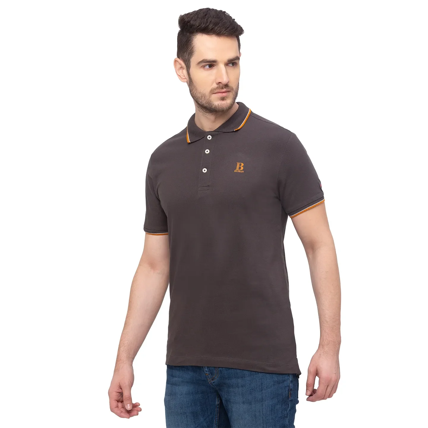 Grey Regular Fit Men's Polo T-Shirt by Being Human Clothing - Image 2