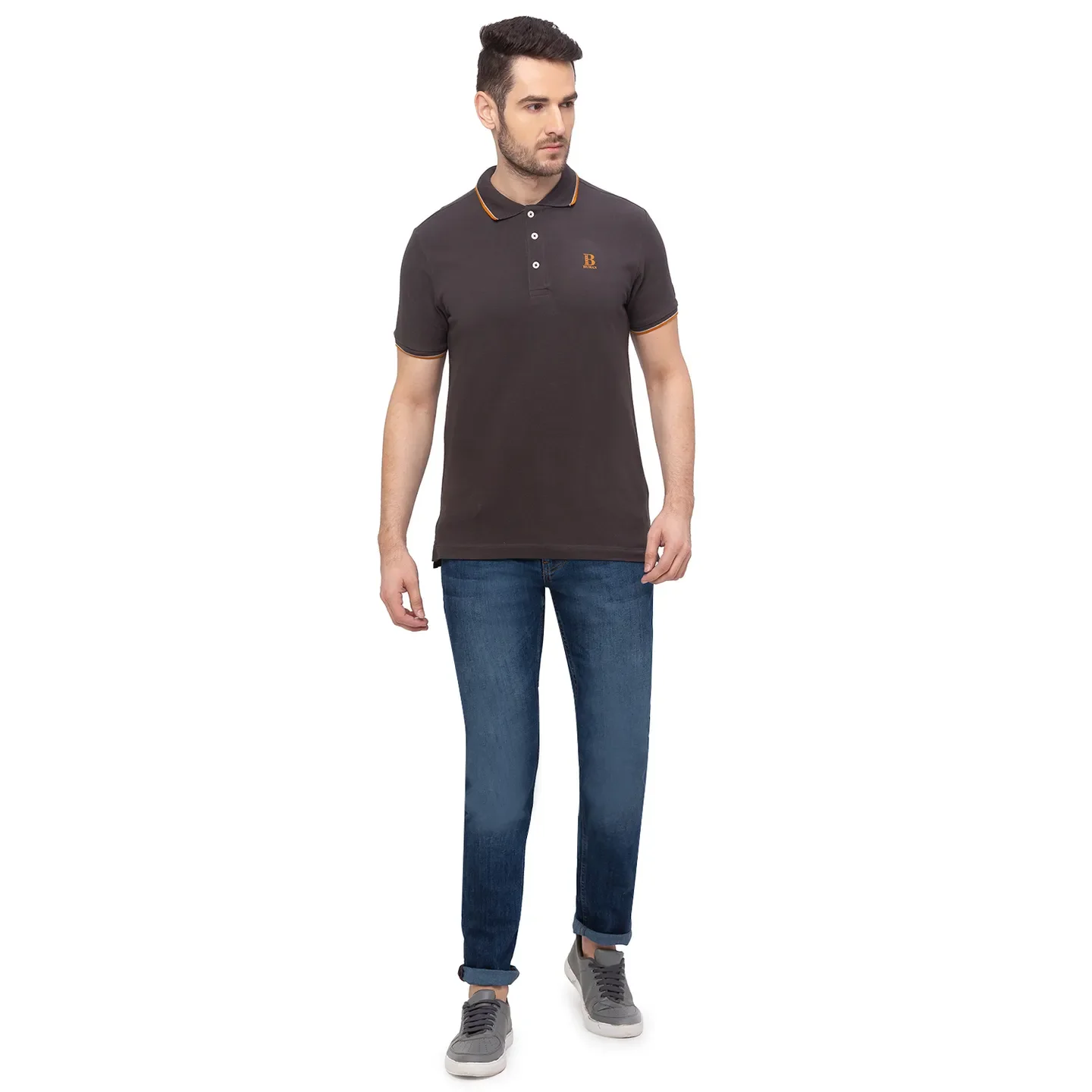 Grey Regular Fit Men's Polo T-Shirt by Being Human Clothing - Image 6