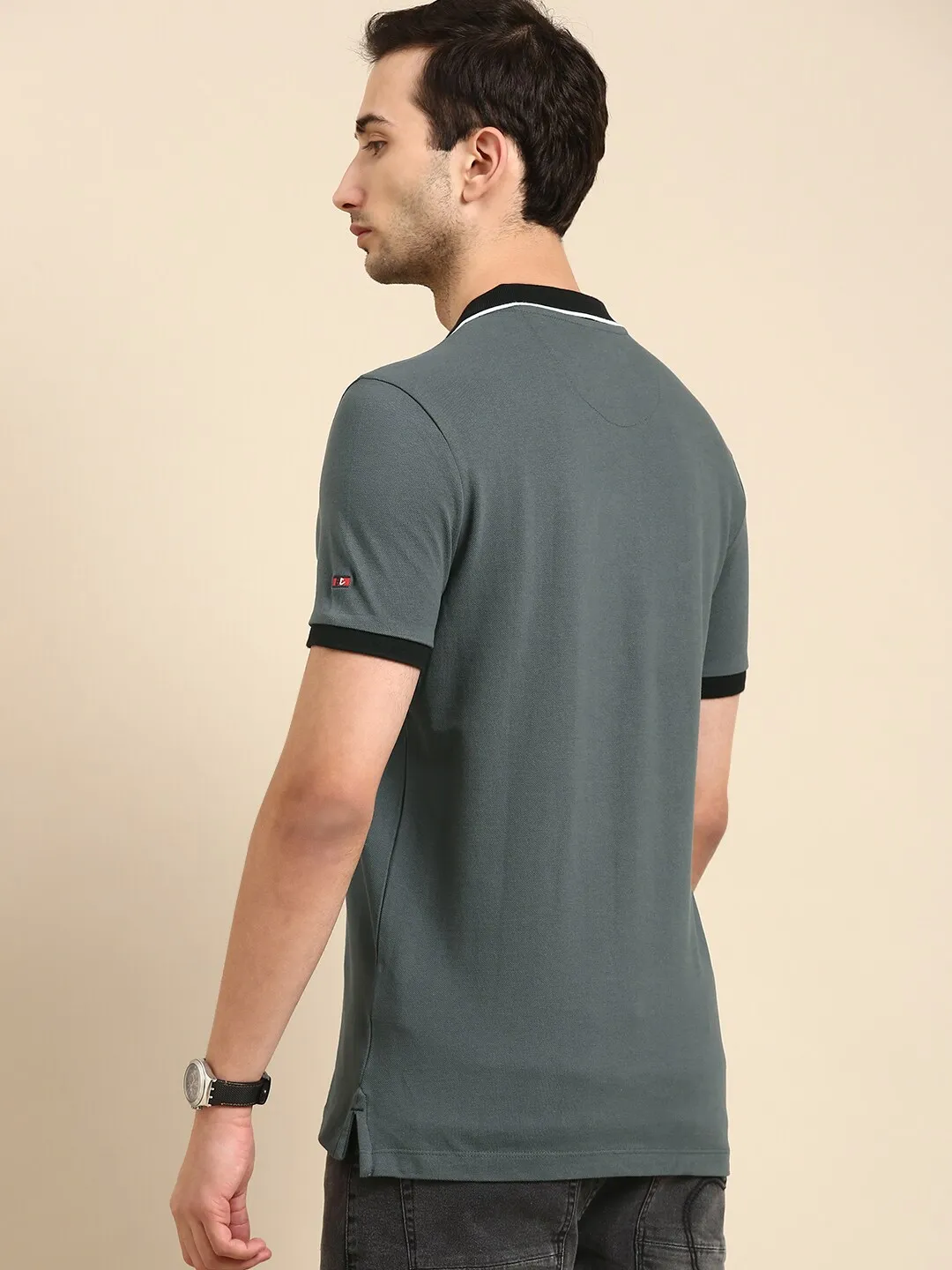 Grey Regular Fit Men's Polo T-Shirt by Being Human Clothing - Image 3