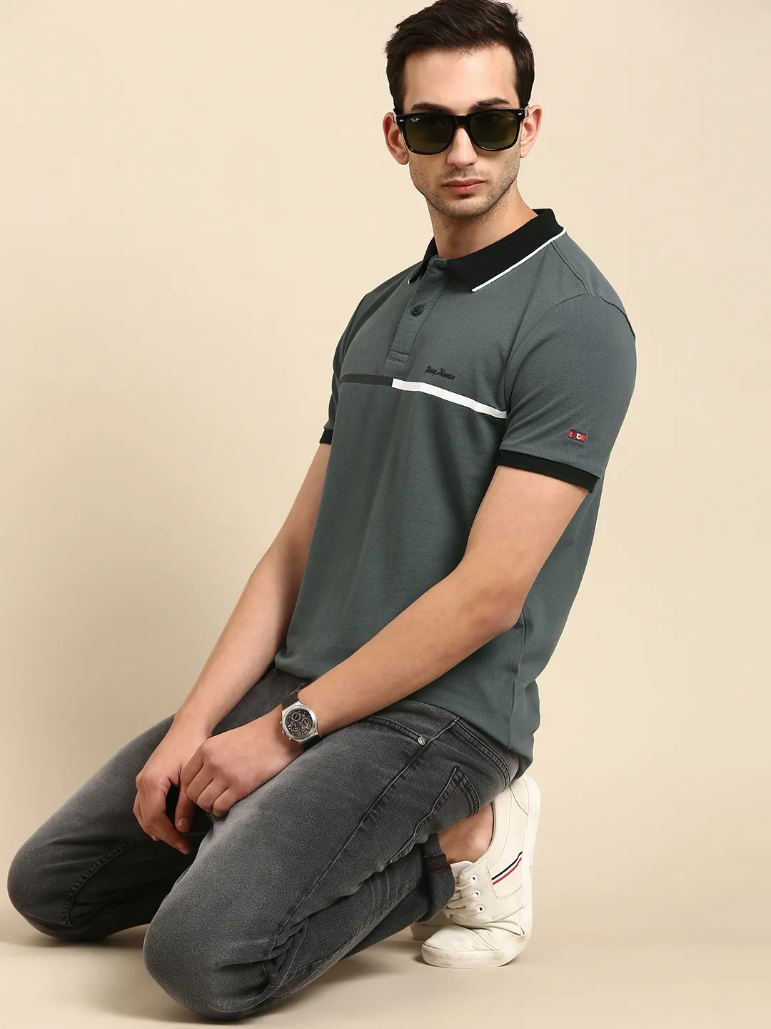 Grey Regular Fit Men's Polo T-Shirt by Being Human Clothing - Image 5