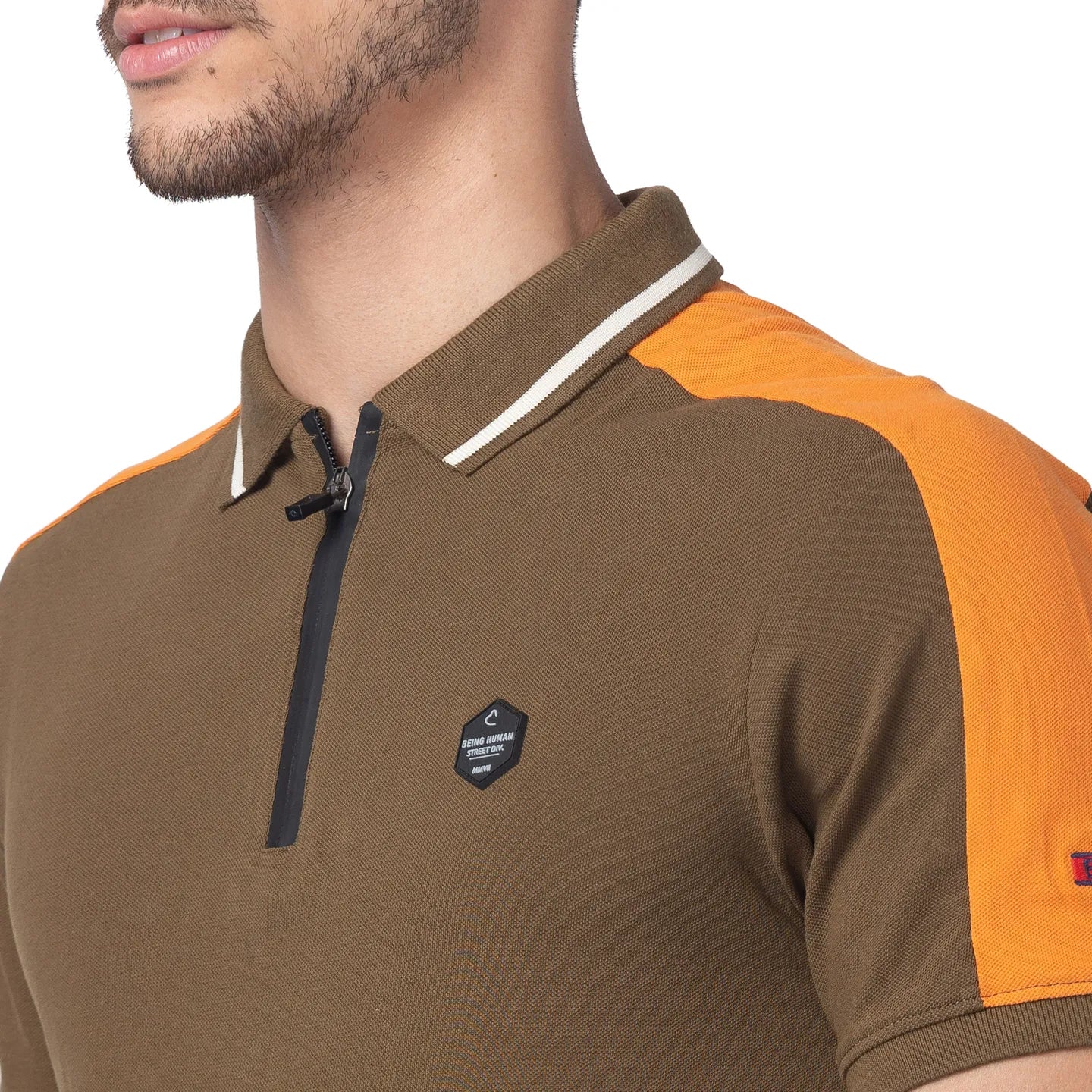 Olive Regular Fit Men's Polo T-shirt by Being Human Clothing - Image 4