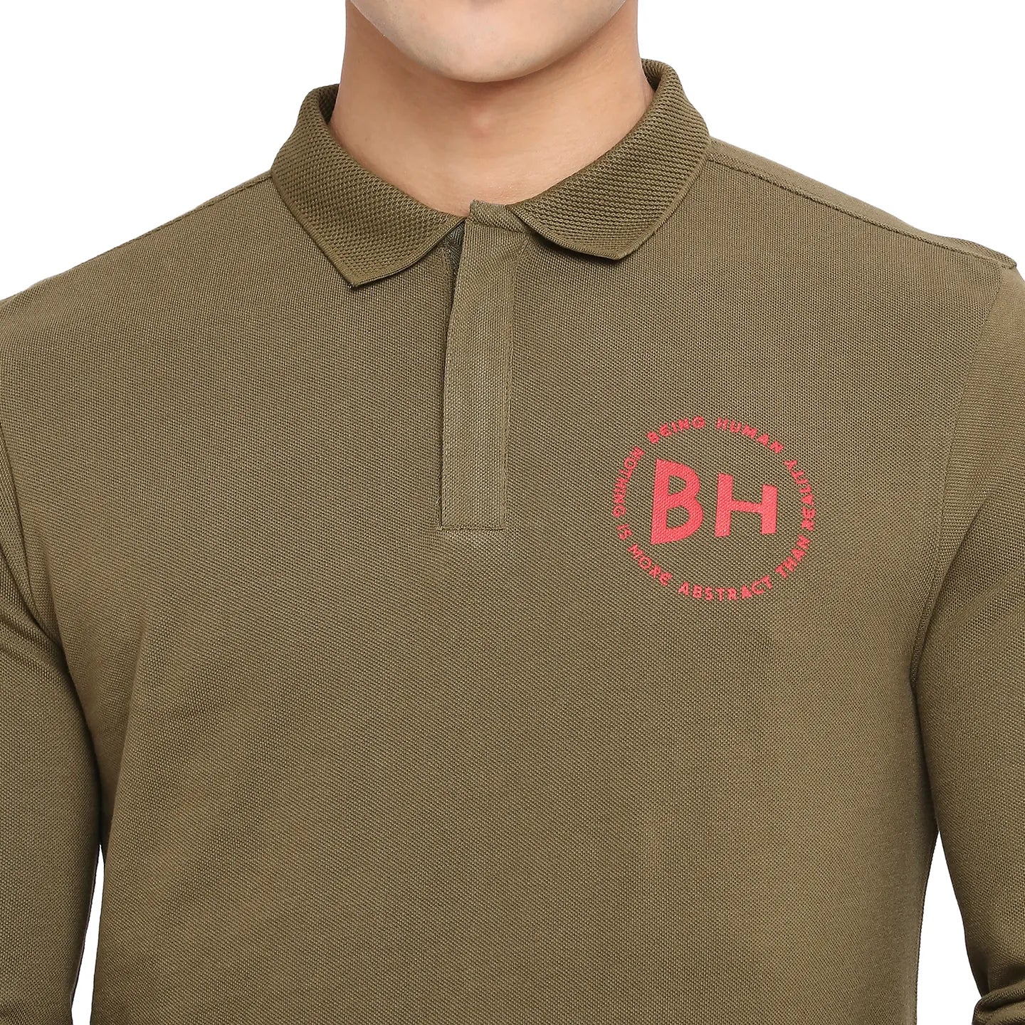 Green Regular Fit Men's Long Sleeves Polo T-Shirt by Being Human Clothing - Image 5