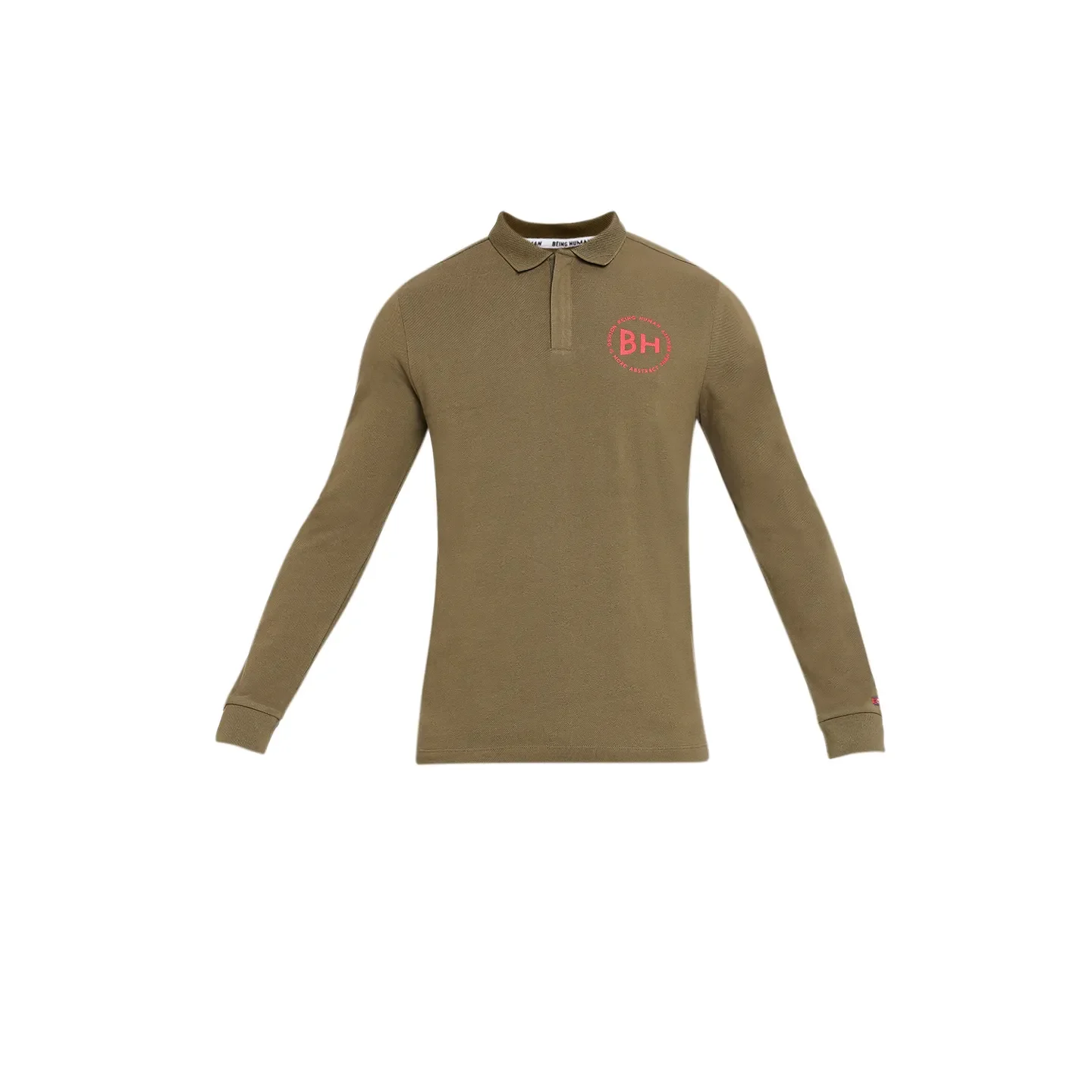 Green Regular Fit Men's Long Sleeves Polo T-Shirt by Being Human Clothing - Image 7