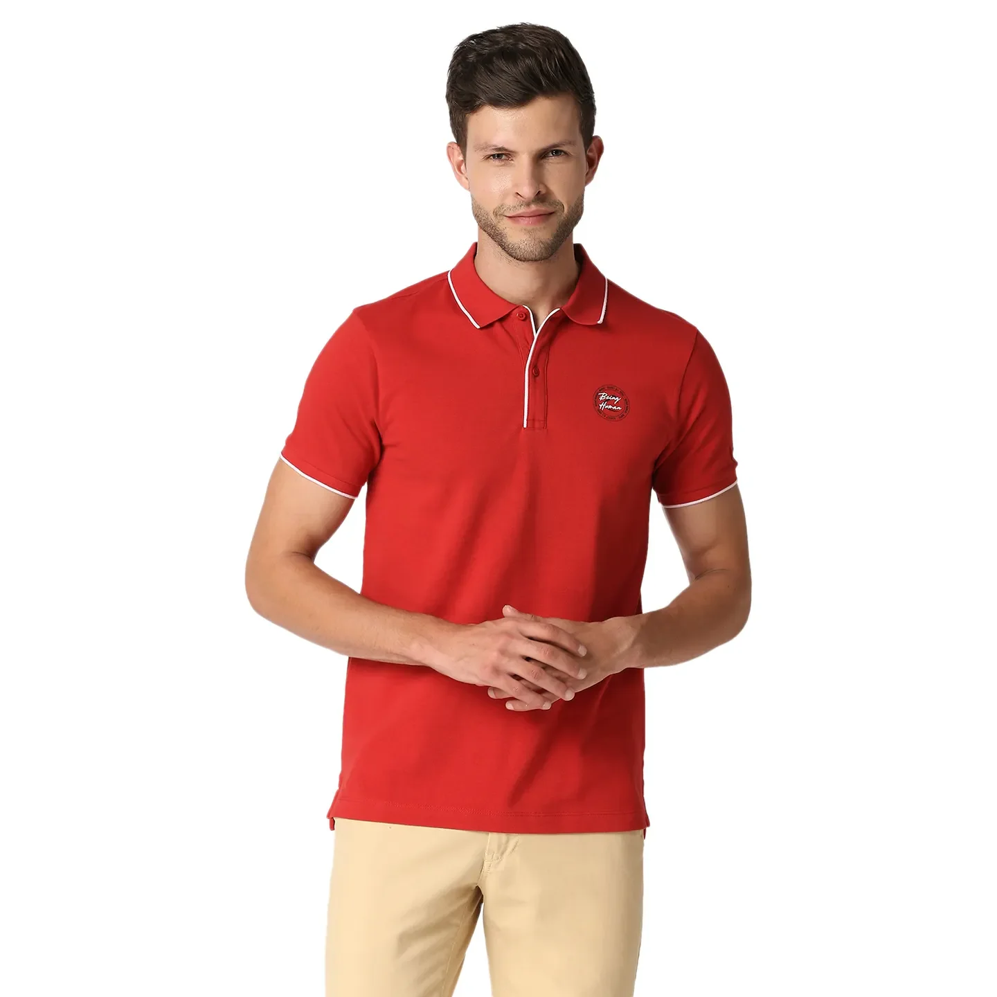 Red Regular Fit Men's Polo T-Shirt by Being Human Clothing