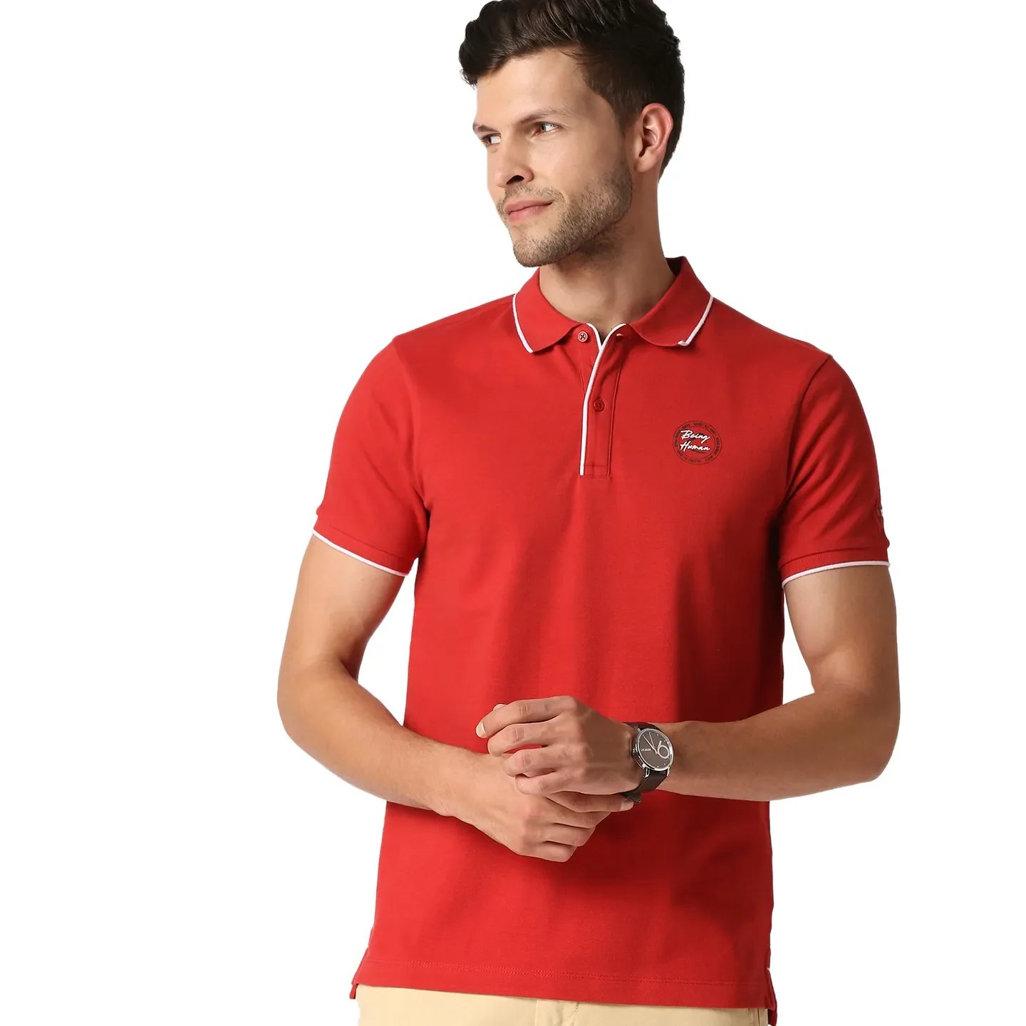 Red Regular Fit Men's Polo T-Shirt by Being Human Clothing - Image 7