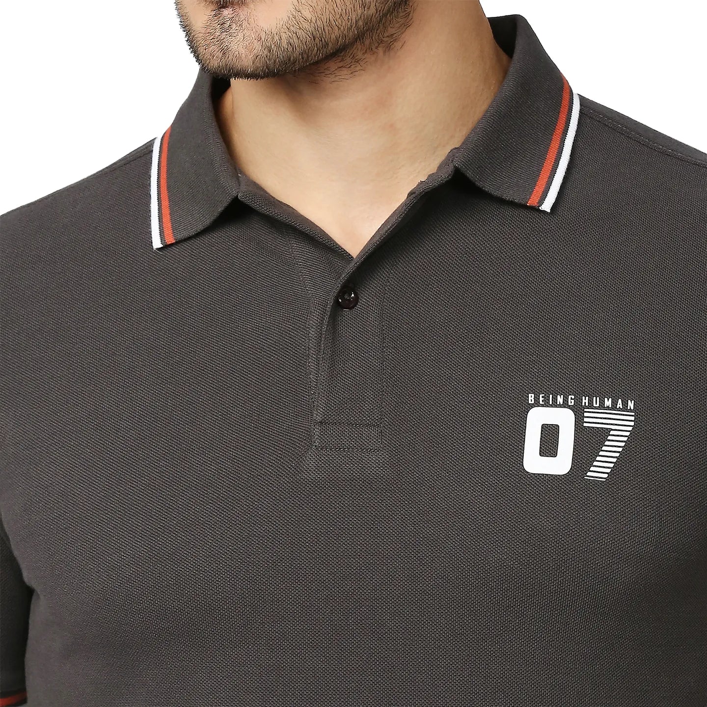 Grey Regular Fit Men's Polo T-Shirt by Being Human Clothing - Image 5