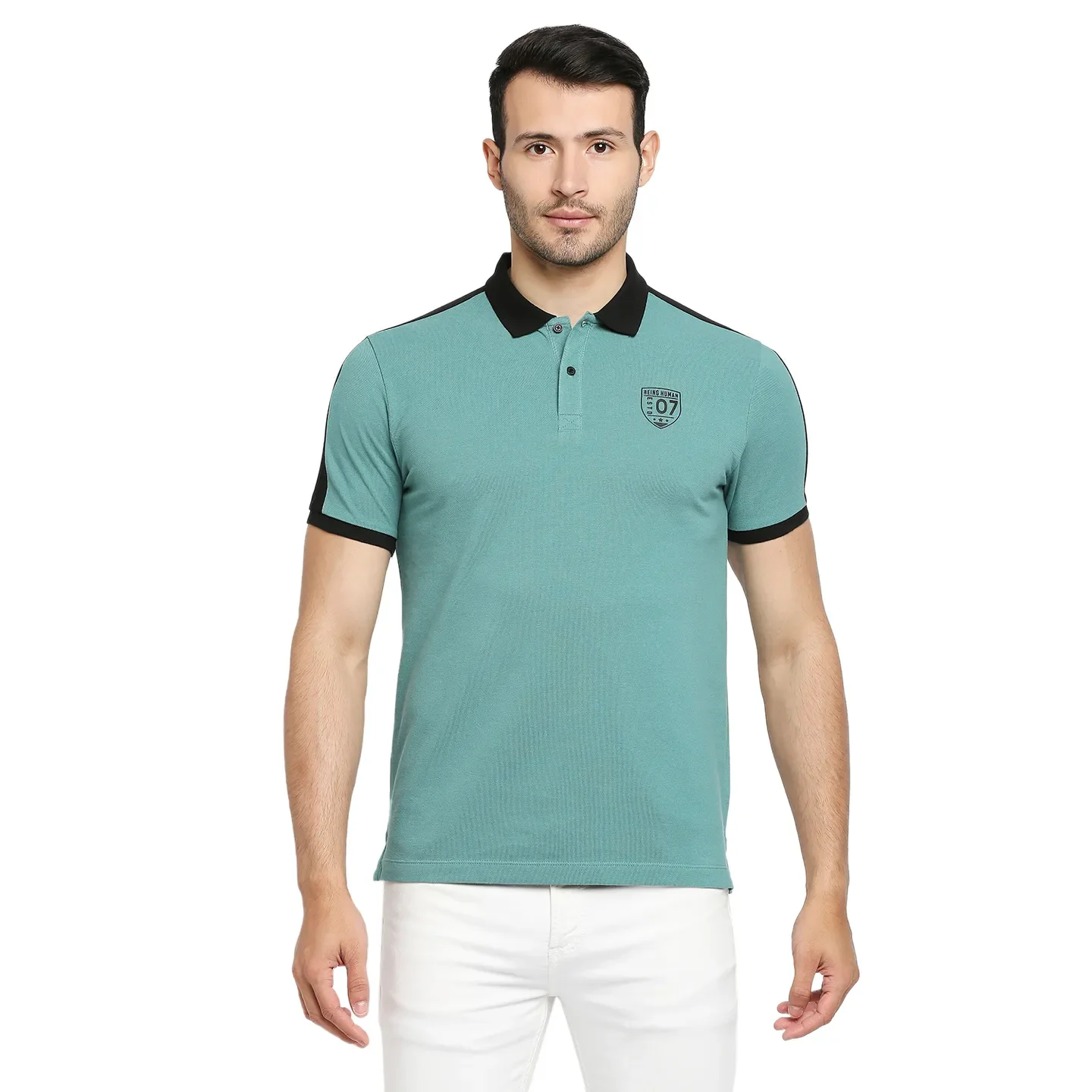 Green Regular Fit Men's Polo T-Shirt by Being Human Clothing