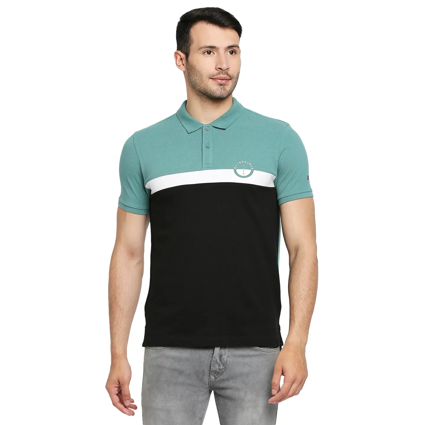Green Regular Fit Men's Polo T-Shirt by Being Human Clothing