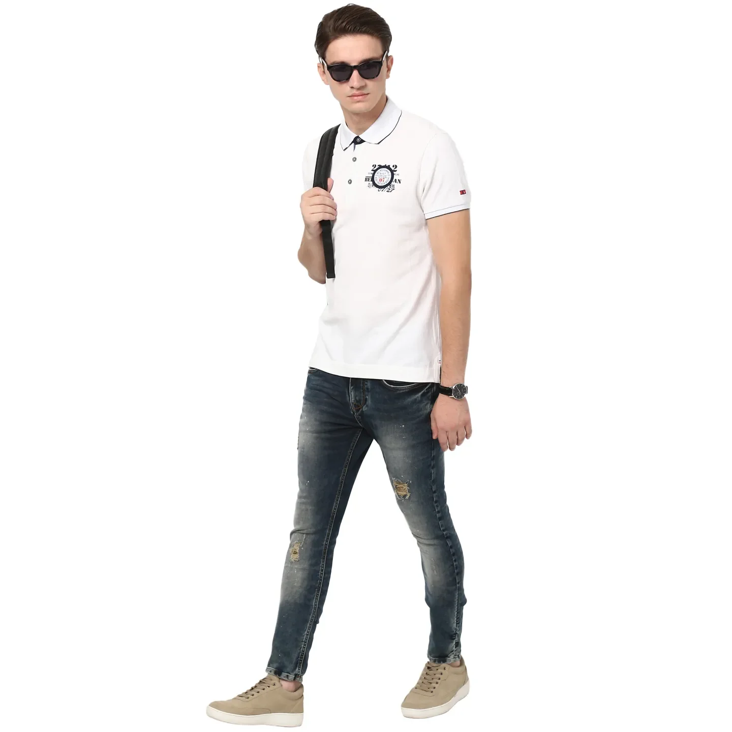 Beige Regular Fit Men's Polo T-Shirt by Being Human Clothing - Image 5