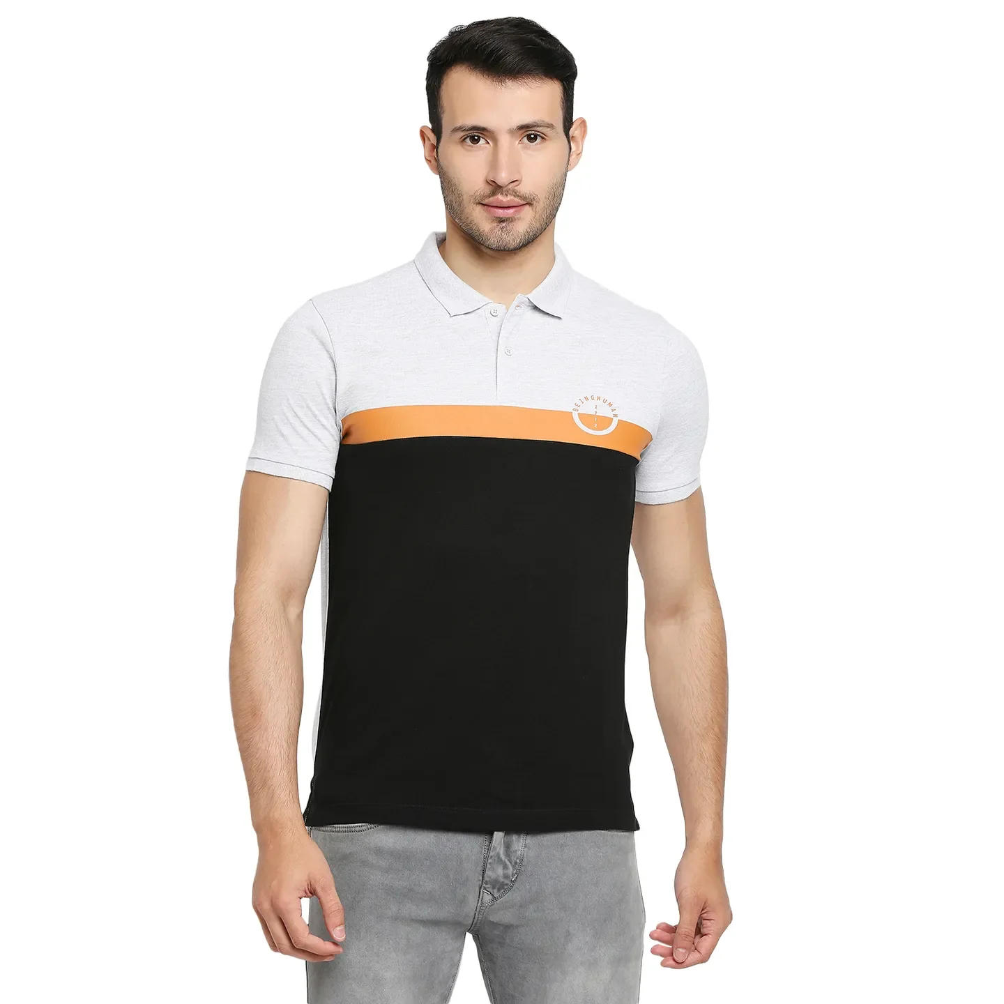 Grey Regular Fit Men's Polo T-Shirt by Being Human Clothing