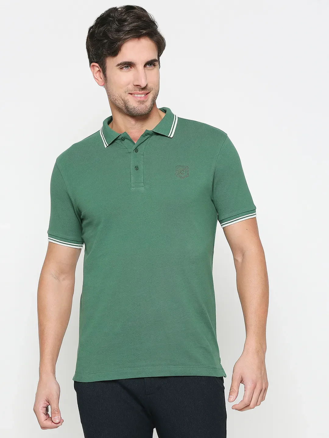 Green Regular Fit Men's Polo T-shirt by Being Human Clothing