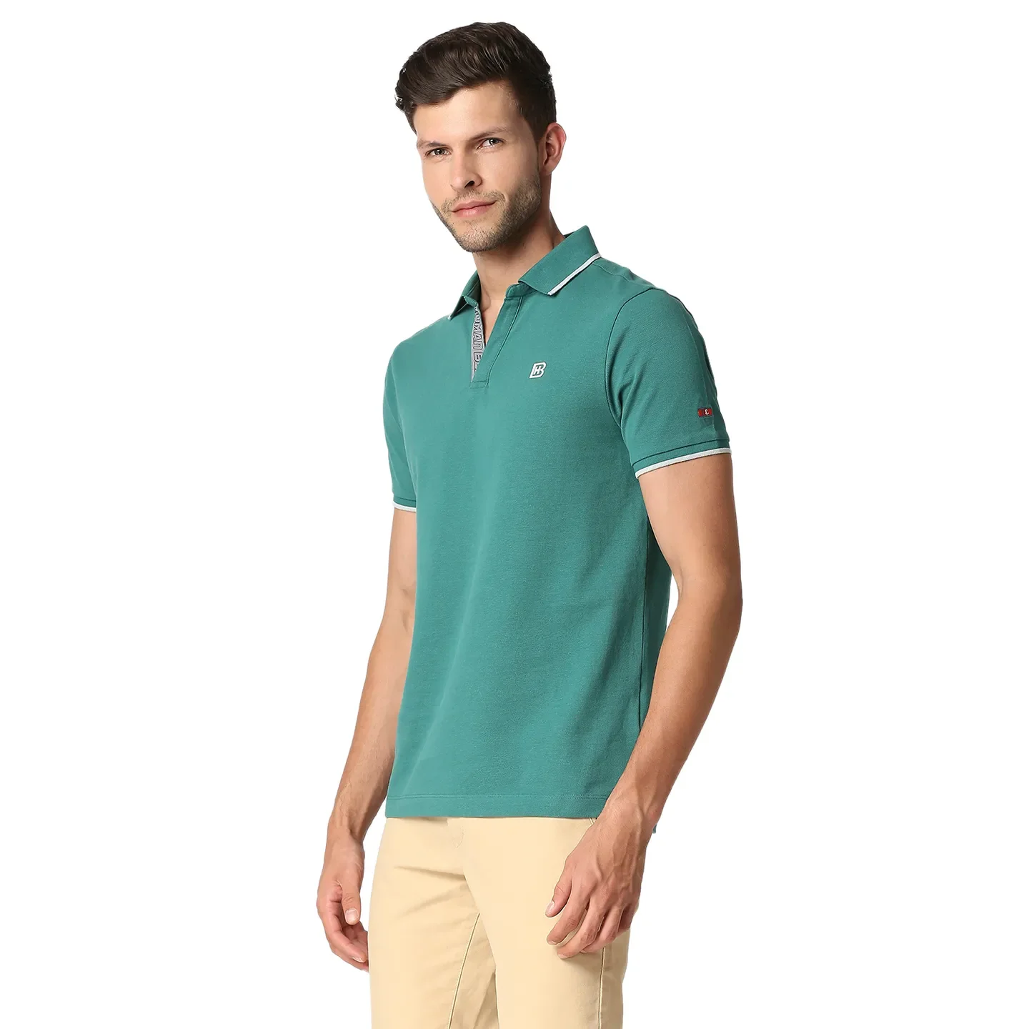 Green Slim Straight Fit Men's Polo T-Shirt by Being Human Clothing - Image 2