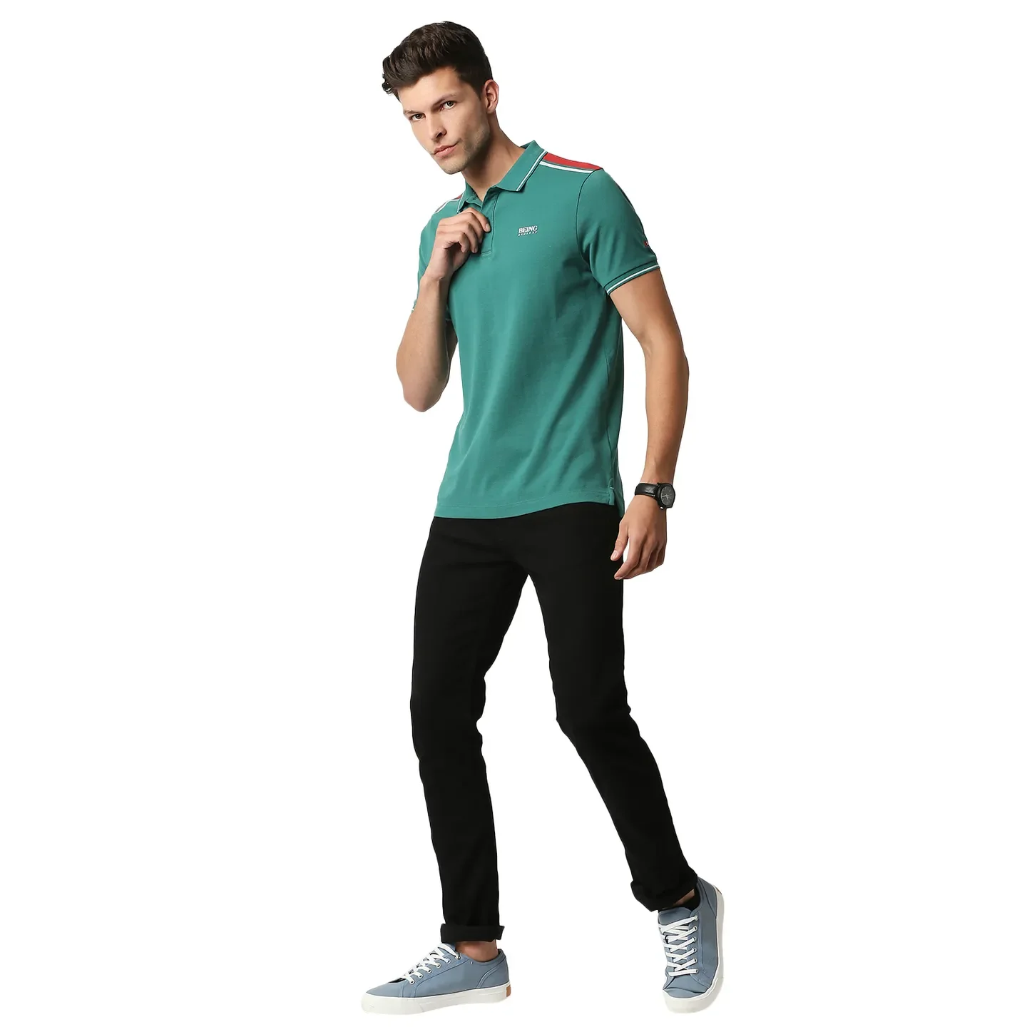 Green Slim Straight Fit Men's Polo T-Shirt by Being Human Clothing - Image 6