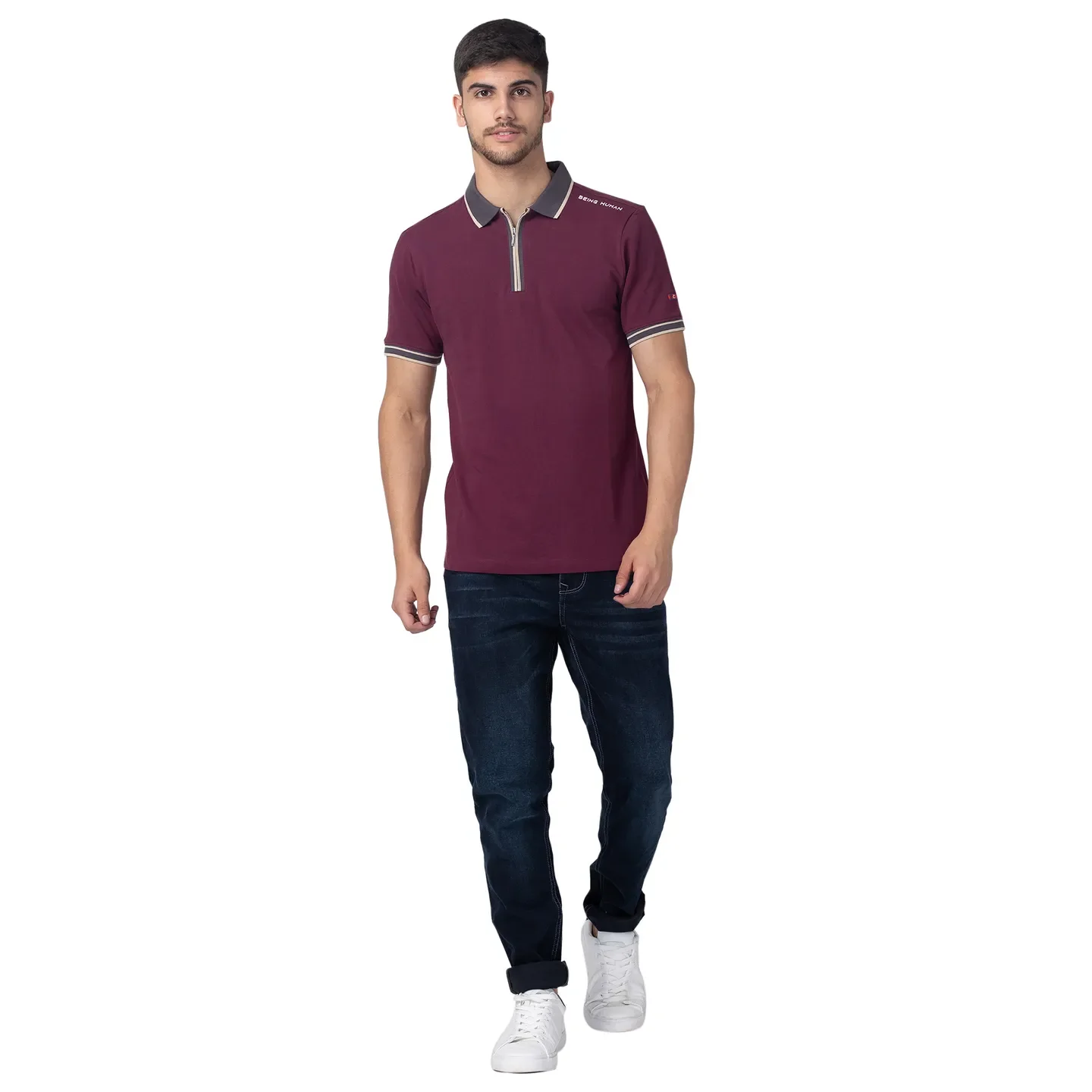 Purple Slim Fit Men's Polo T-shirt by Being Human Clothing - Image 5