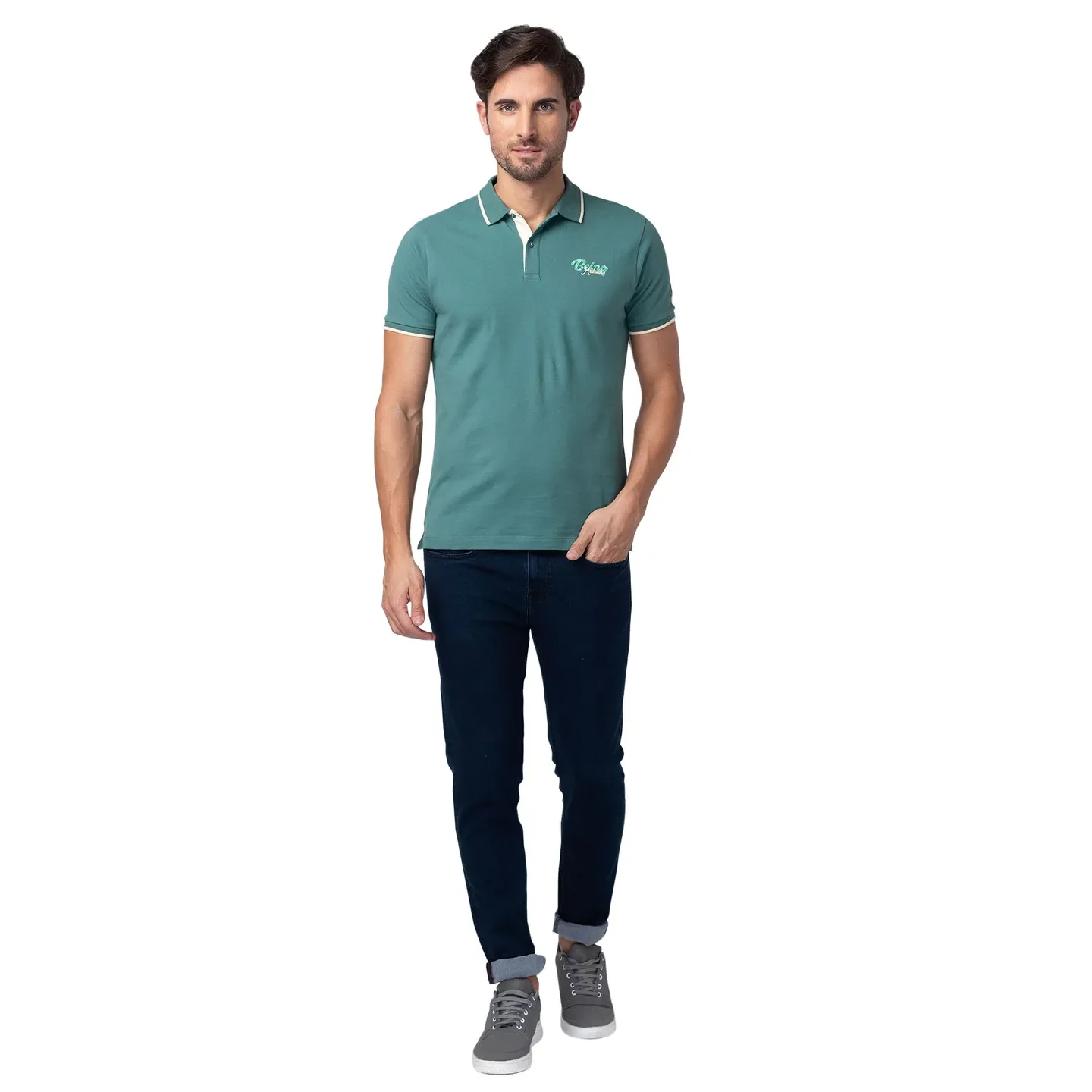 Green Regular Fit Men's Polo T-Shirt by Being Human Clothing - Image 2